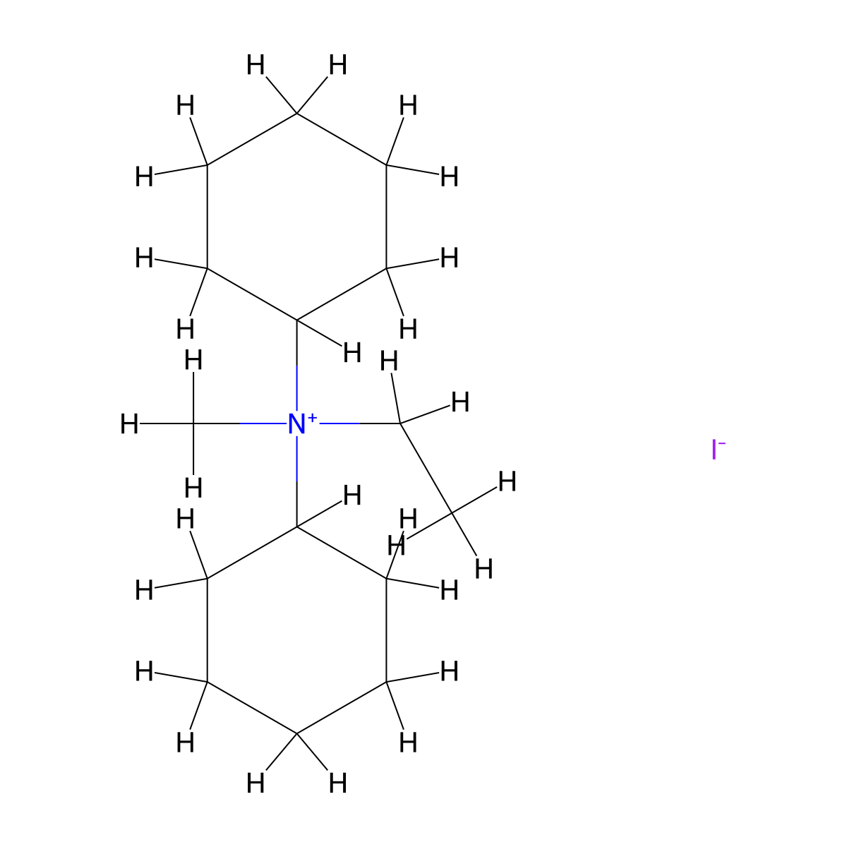Ammonium, dicyclohexylethylmethyl-, iodide molecular structure, CAS 73680-46-3