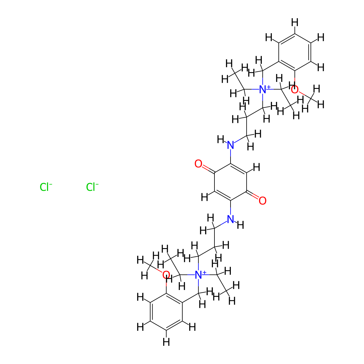 Ammonium, (p-benzoquinon-2,5-ylenebis(iminotrimethylene))bis(diethyl(o-methoxybenzyl)-, dichloride molecular structure, CAS 73680-61-2