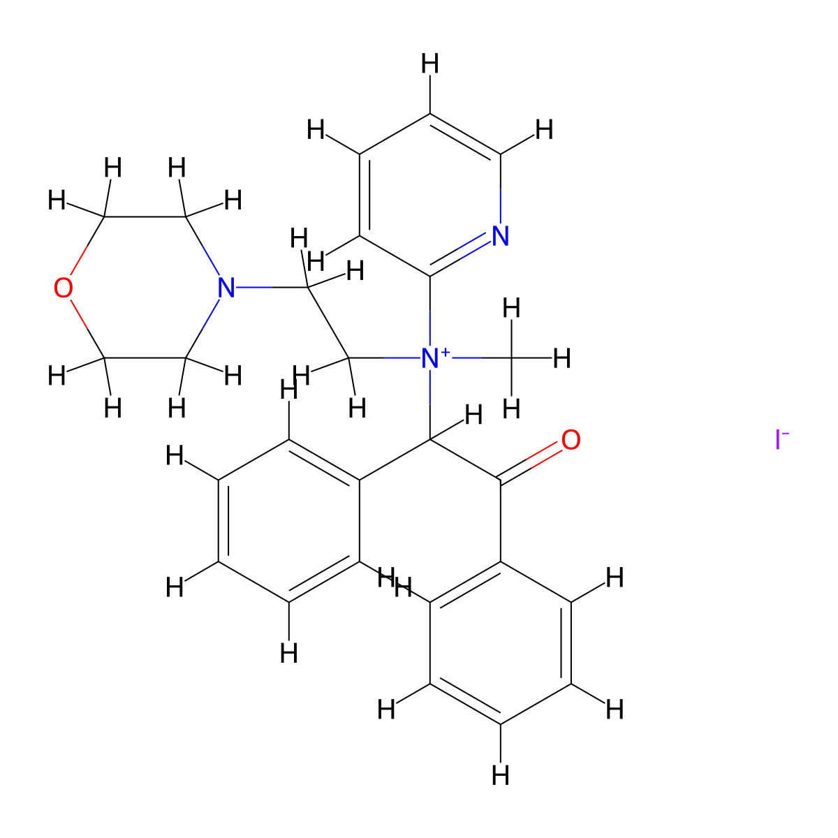 Ammonium, (alpha-benzoylbenzyl)methyl(2-morpholinoethyl)(2-pyridyl)-, iodide molecular structure, CAS 73680-63-4