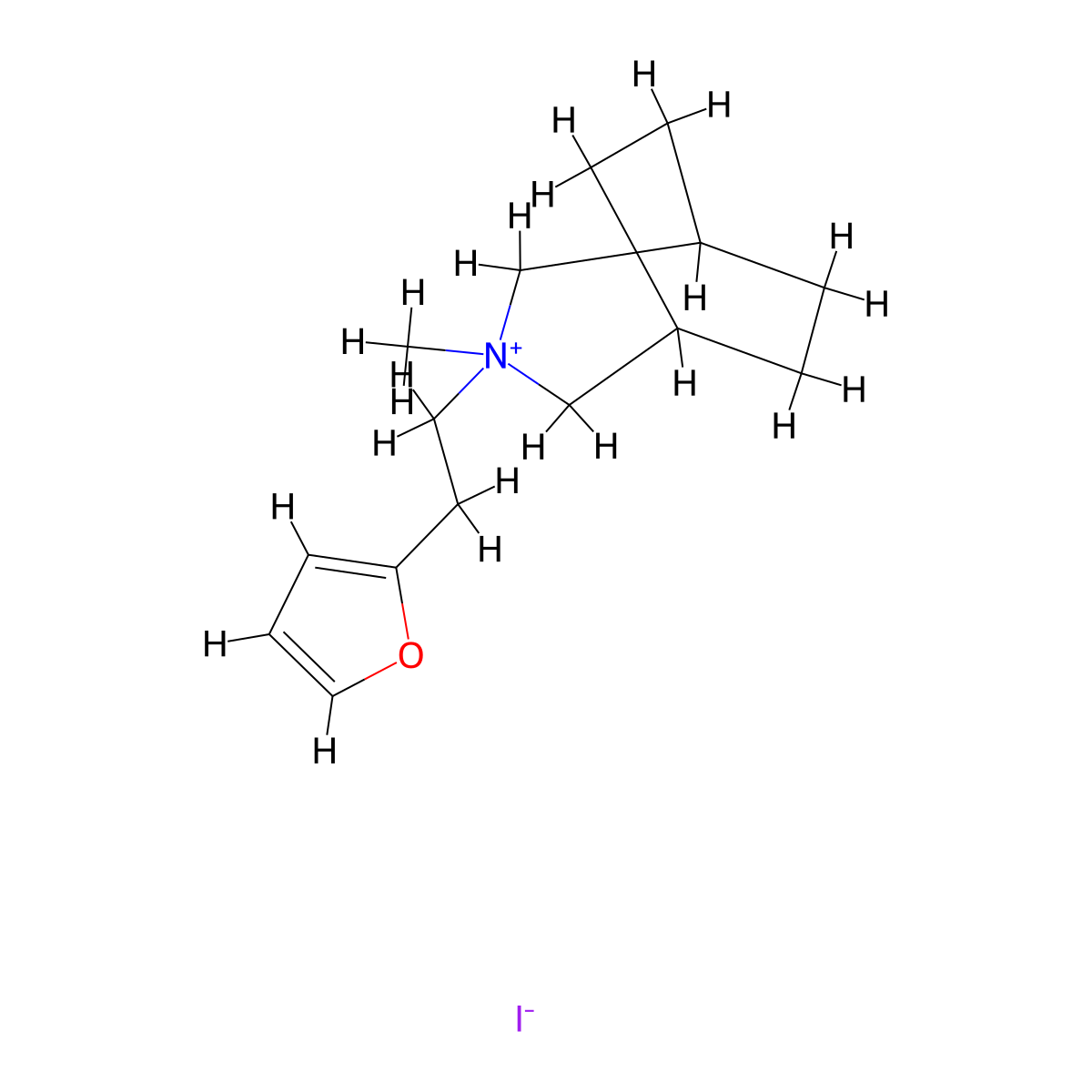 3-Azoniabicyclo(3.2.2)nonane, 3-(2-(2-furyl)ethyl)-3-methyl-, iodide molecular structure, CAS 73680-92-9