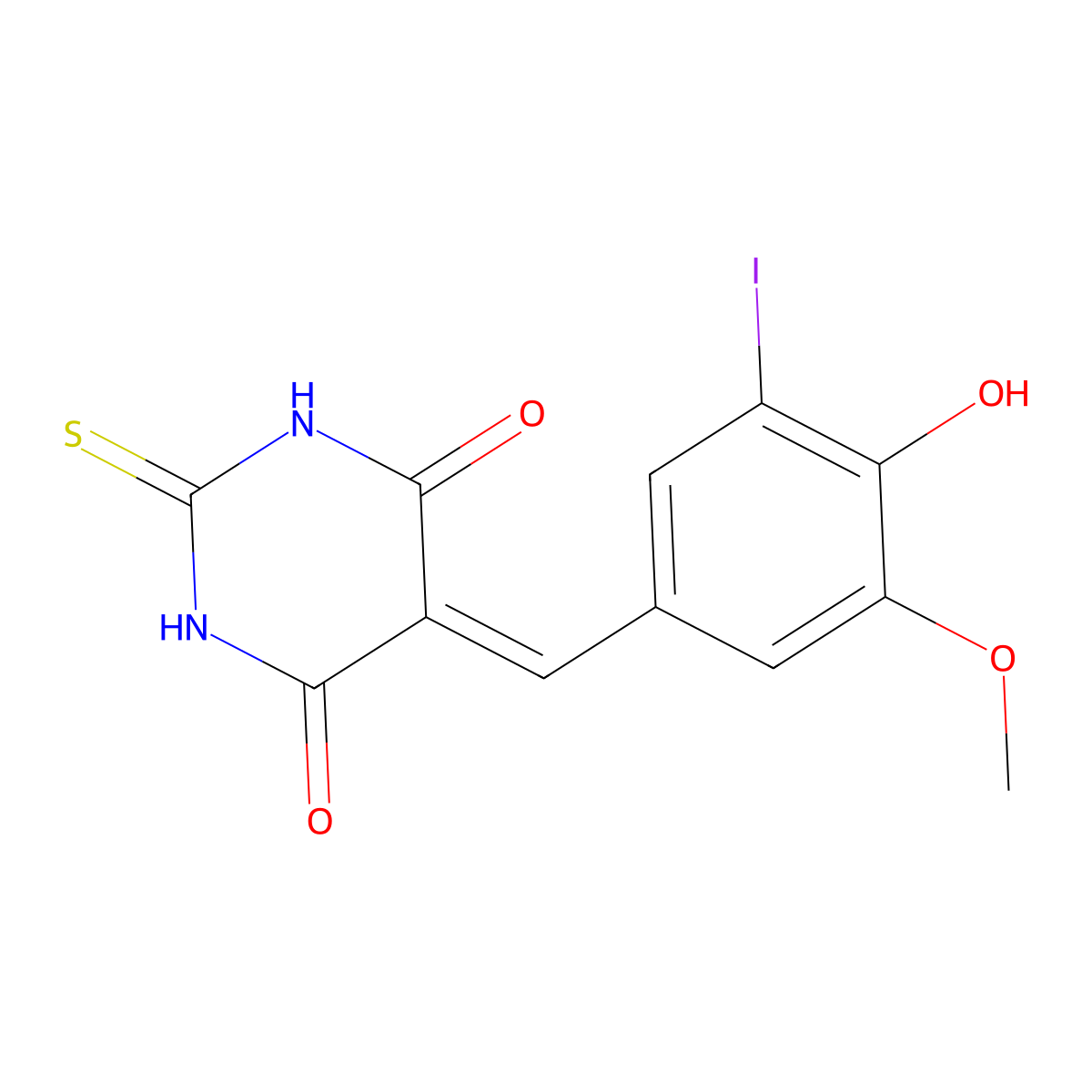 Barbituric acid, 5-(5-iodovanillylidene)-2-thio- molecular structure, CAS 73681-09-1