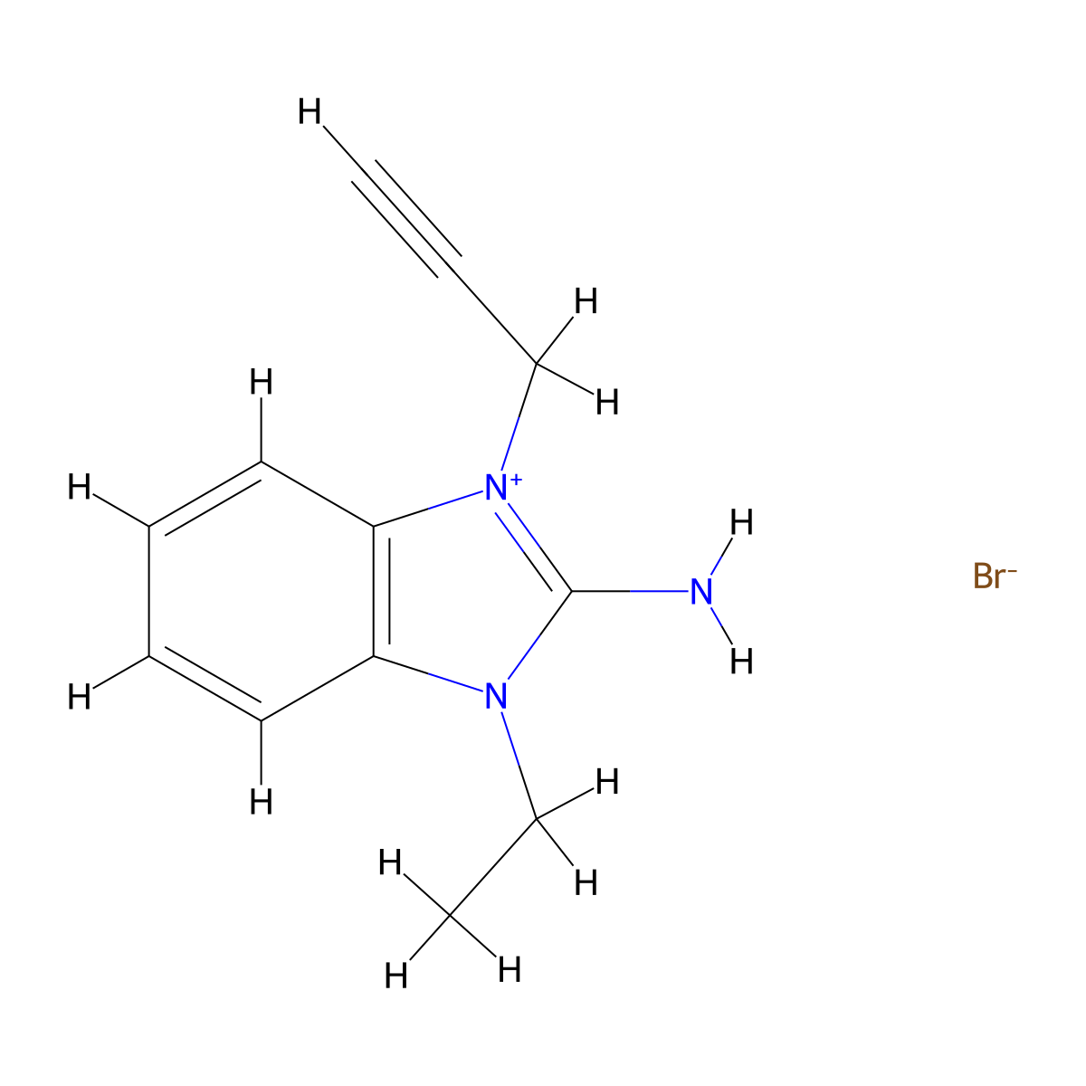 1-Ethyl-3-(prop-2-yn-1-yl)-1,3-dihydro-2H-benzimidazol-2-imine--hydrogen bromide (1/1) molecular structure, CAS 73688-70-7