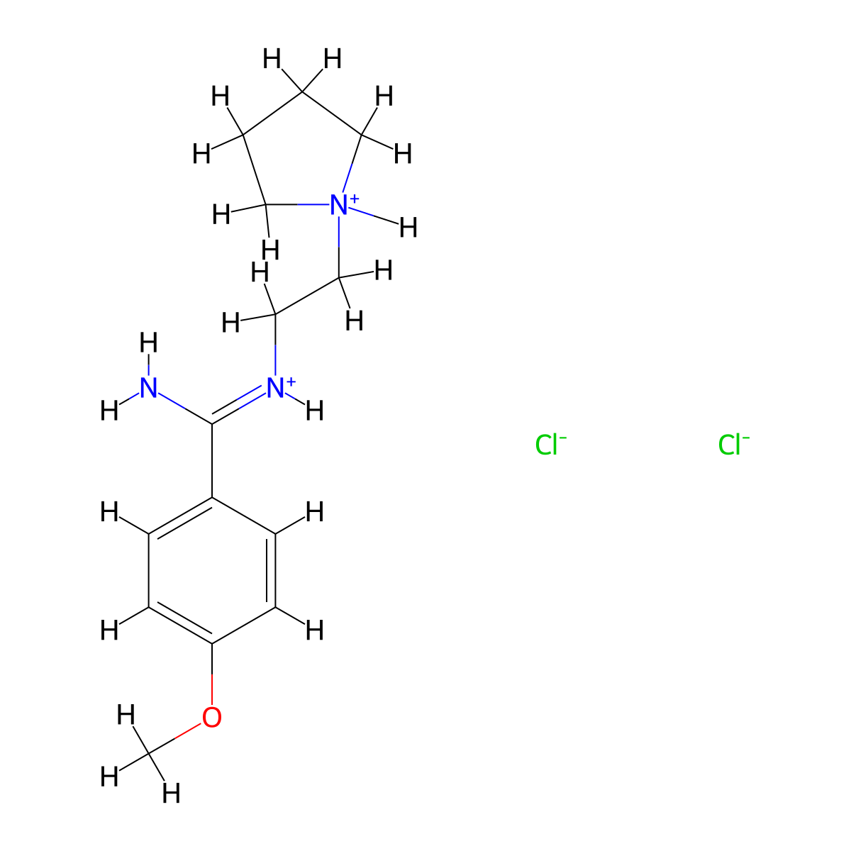 Benzamidine, 4-methoxy-N-(2-(1-pyrrolidinyl)ethyl)-, dihydrochloride, hydrate molecular structure, CAS 73688-82-1