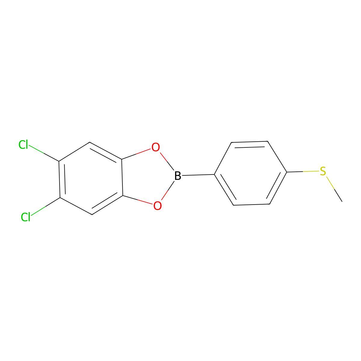 Benzeneboronic acid, p-methylthio-, 1,2-(4,5-dichlorophenylene) ester molecular structure, CAS 73688-89-8