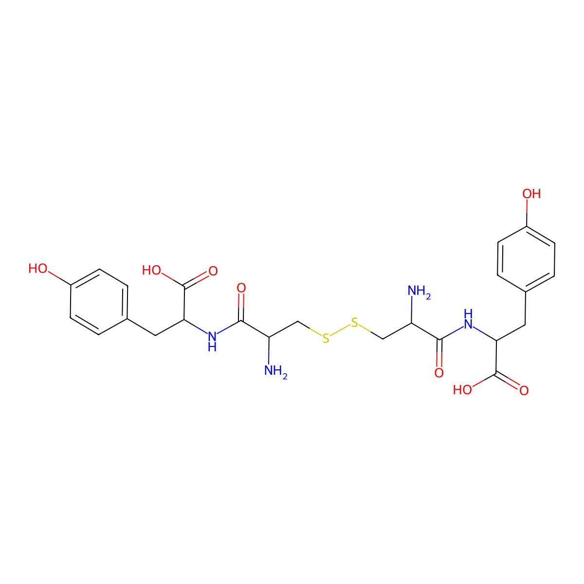 N-(2-Amino-3-((2-amino-3-((1-carboxy-2-(4-hydroxyphenyl)ethyl)amino)-3-oxopropyl)dithio)propanoyl)-4-hydroxyphenylalanine molecular structure, CAS 7369-94-0
