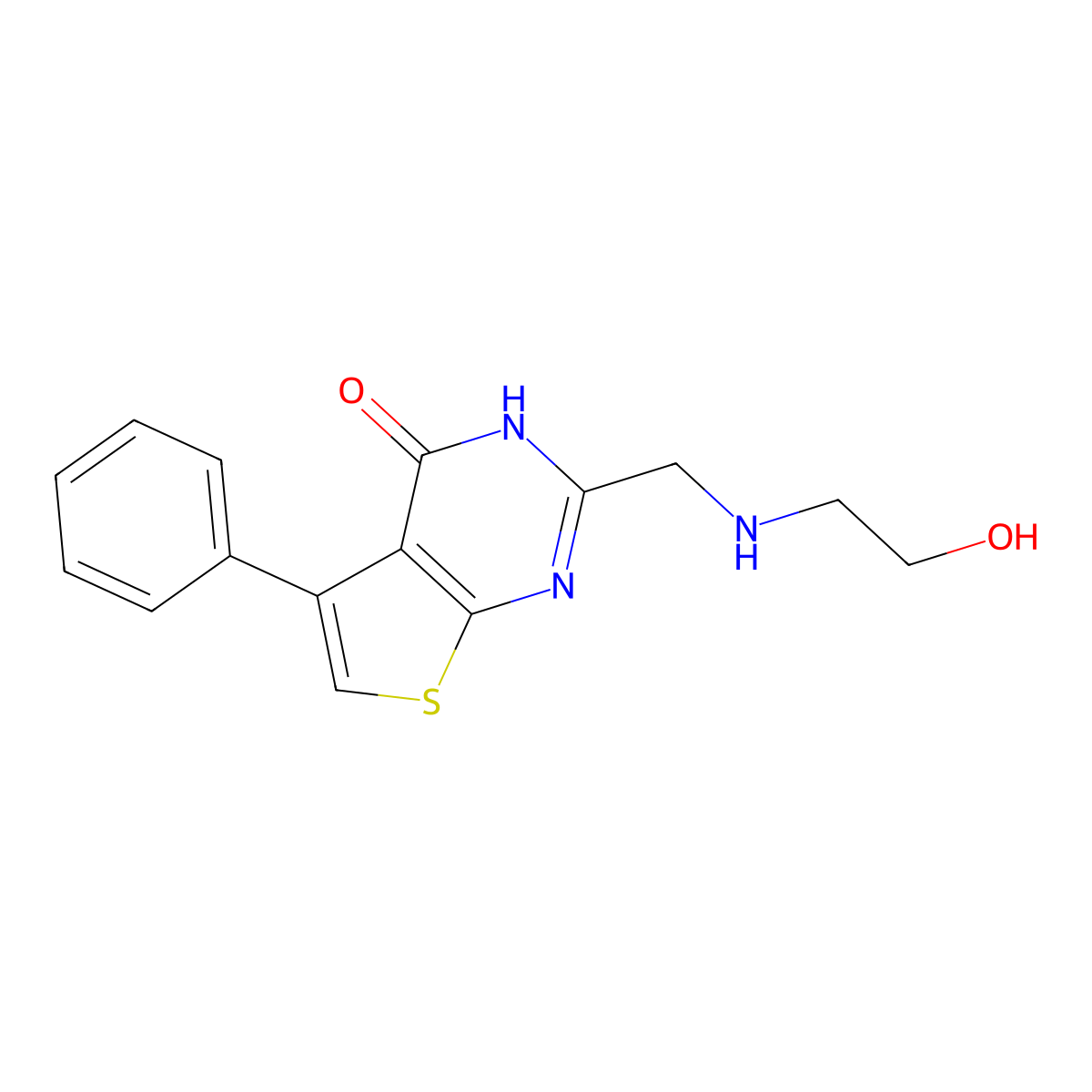 2-{[(2-hydroxyethyl)amino]methyl}-5-phenyl-3H,4H-thieno[2,3-d]pyrimidin-4-one molecular structure, CAS 736948-71-3