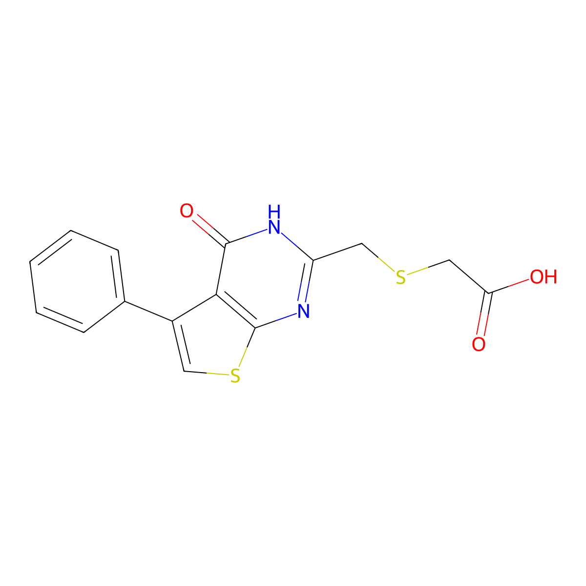 2-[({4-oxo-5-phenyl-3H,4H-thieno[2,3-d]pyrimidin-2-yl}methyl)sulfanyl]acetic acid molecular structure, CAS 736948-76-8