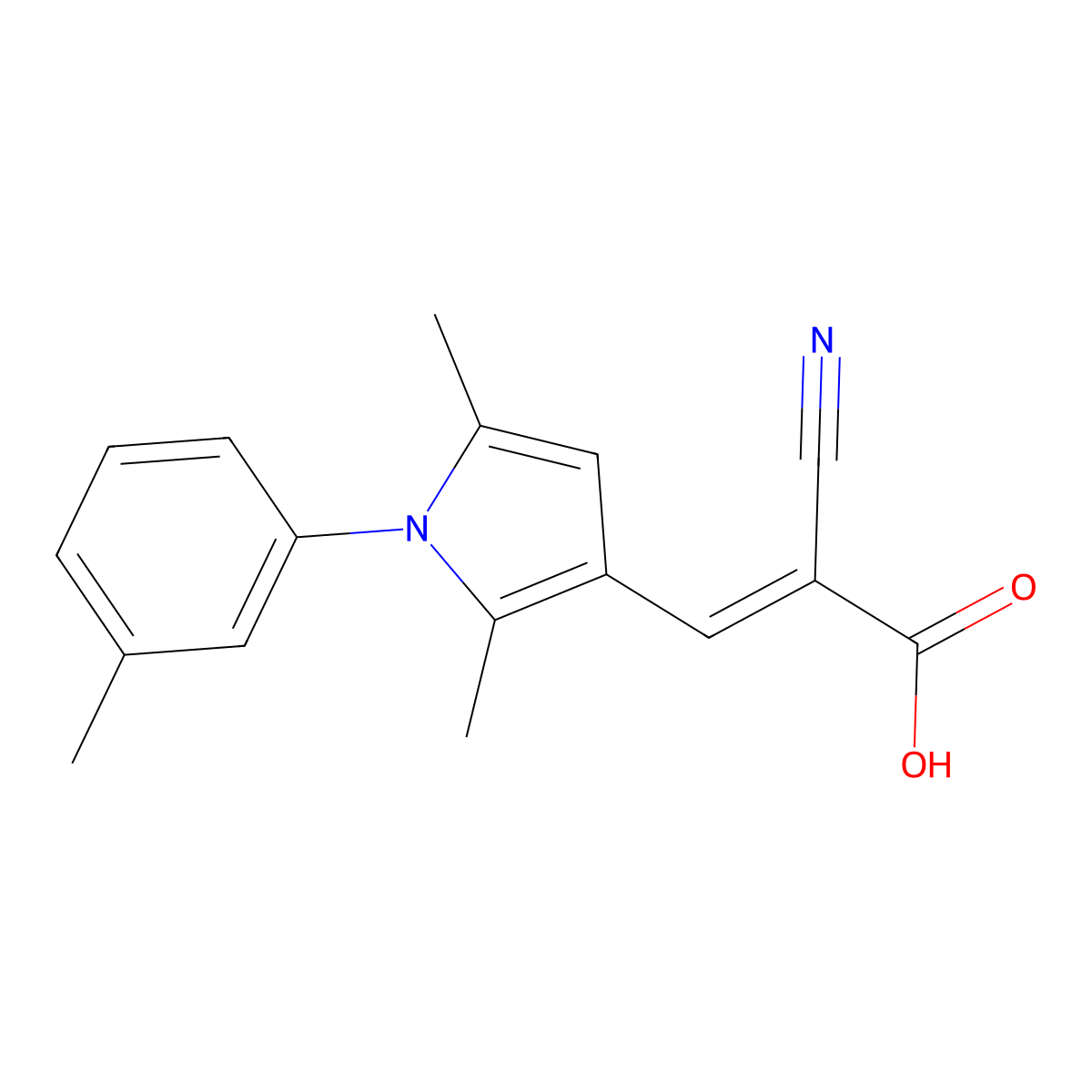 2-cyano-3-(2,5-dimethyl-1-(3-methylphenyl)-1H-pyrrol-3-yl)prop-2-enoic acid molecular structure, CAS 736949-02-3