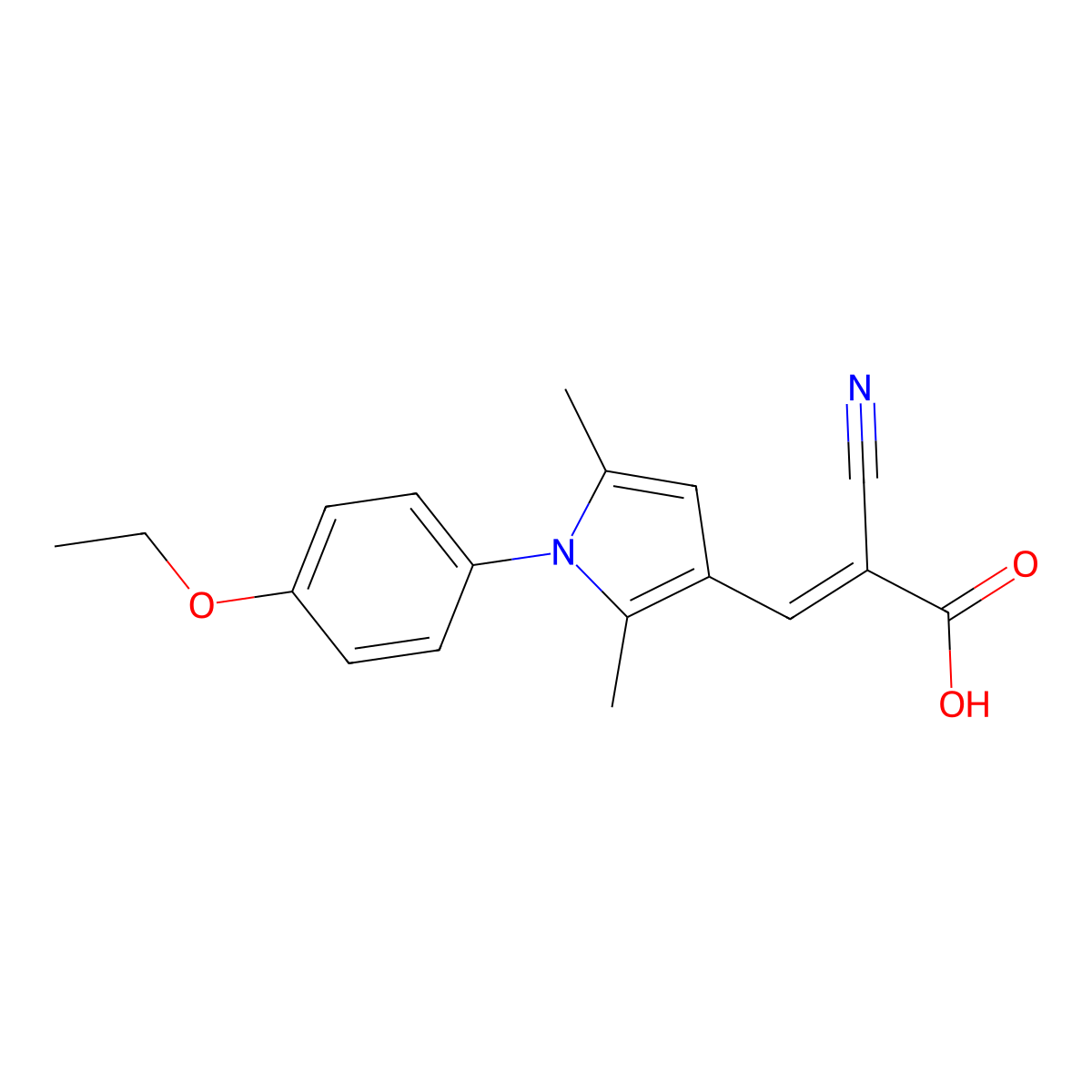2-cyano-3-(1-(4-ethoxyphenyl)-2,5-dimethyl-1H-pyrrol-3-yl)prop-2-enoic acid molecular structure, CAS 736949-16-9