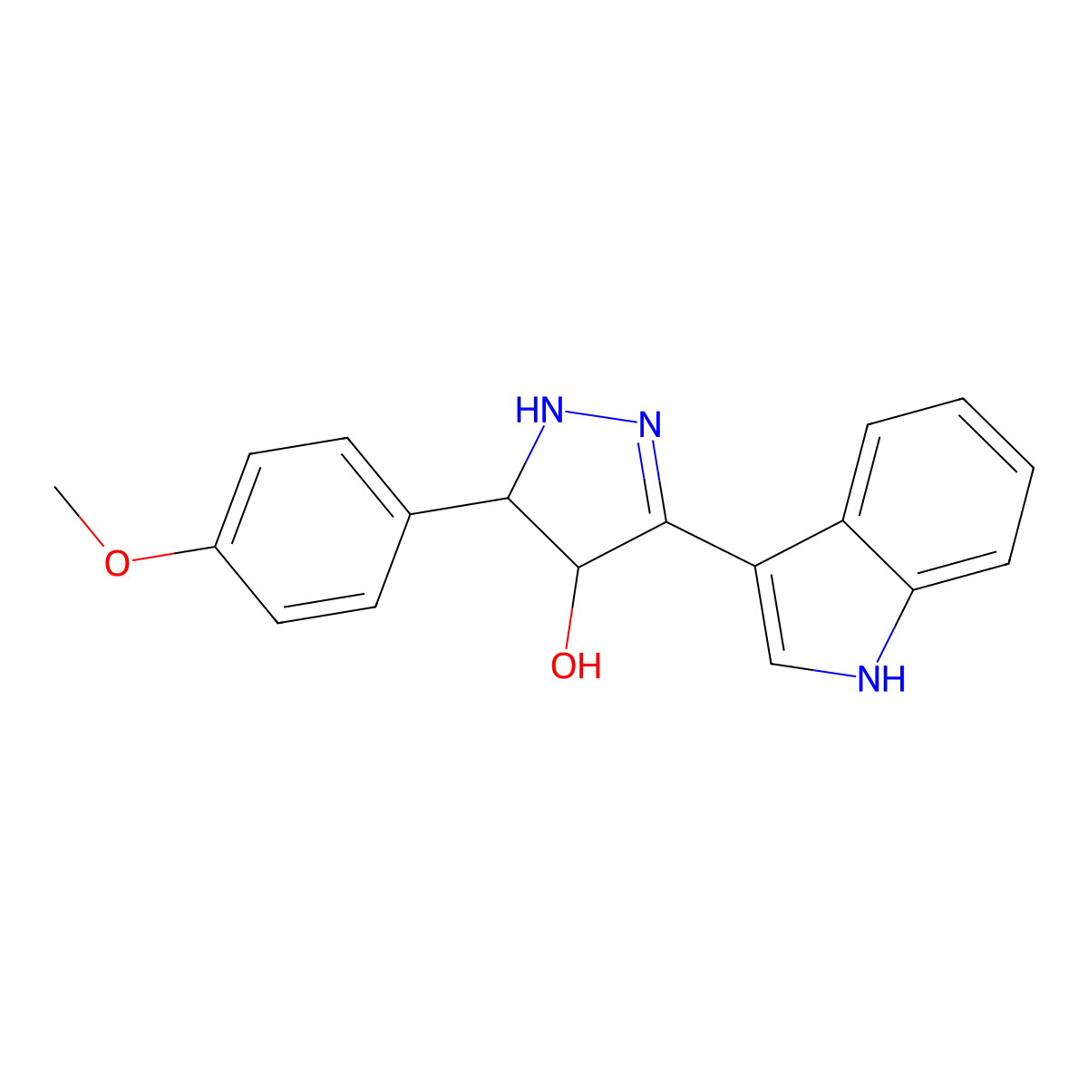 3-(1H-indol-3-yl)-5-(4-methoxyphenyl)-4,5-dihydro-1H-pyrazol-4-ol molecular structure, CAS 736949-28-3
