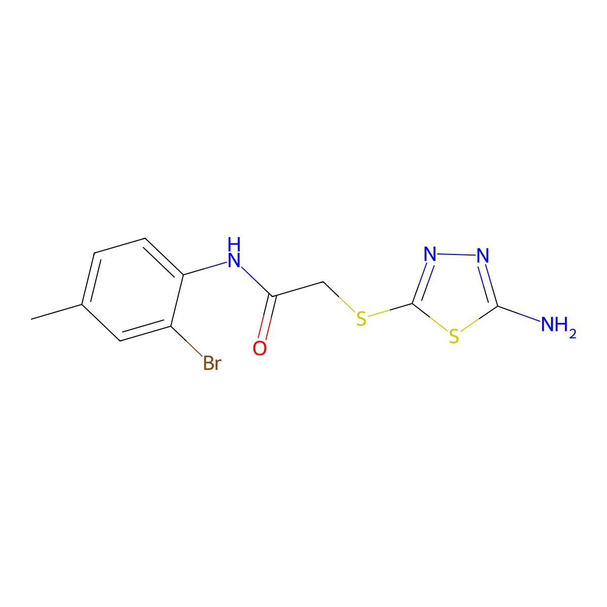 2-[(5-amino-1,3,4-thiadiazol-2-yl)sulfanyl]-N-(2-bromo-4-methylphenyl)acetamide molecular structure, CAS 736954-81-7