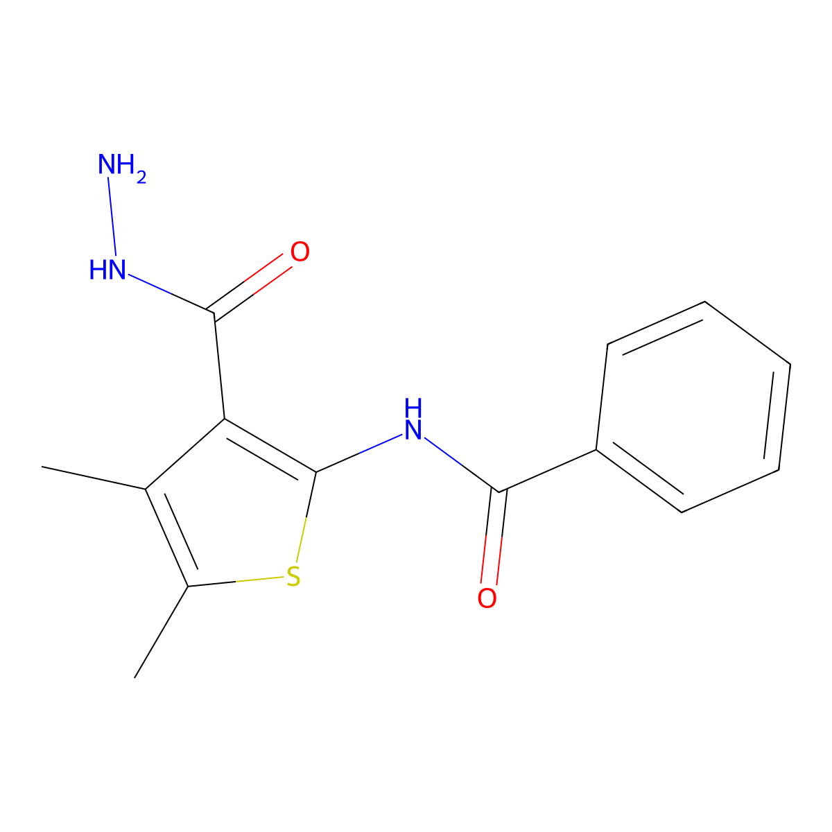 N-[3-(hydrazinecarbonyl)-4,5-dimethylthiophen-2-yl]benzamide molecular structure, CAS 73696-41-0