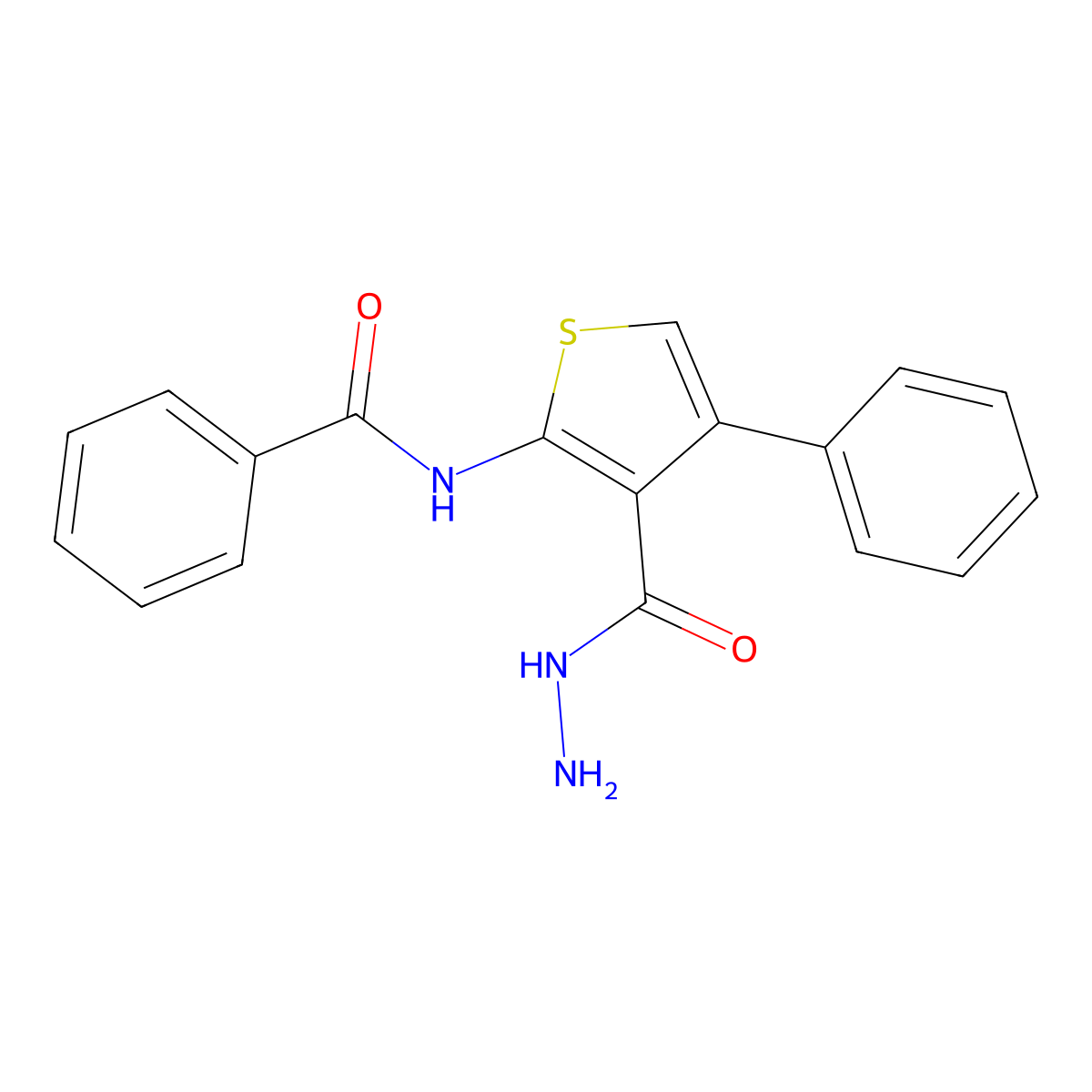 N-[3-(hydrazinecarbonyl)-4-phenylthiophen-2-yl]benzamide molecular structure, CAS 73696-43-2