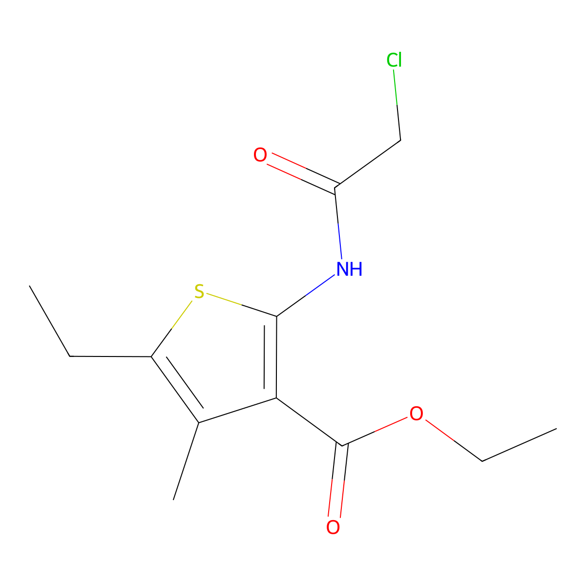 Ethyl 2-(2-chloroacetamido)-5-ethyl-4-methylthiophene-3-carboxylate molecular structure, CAS 736960-62-6