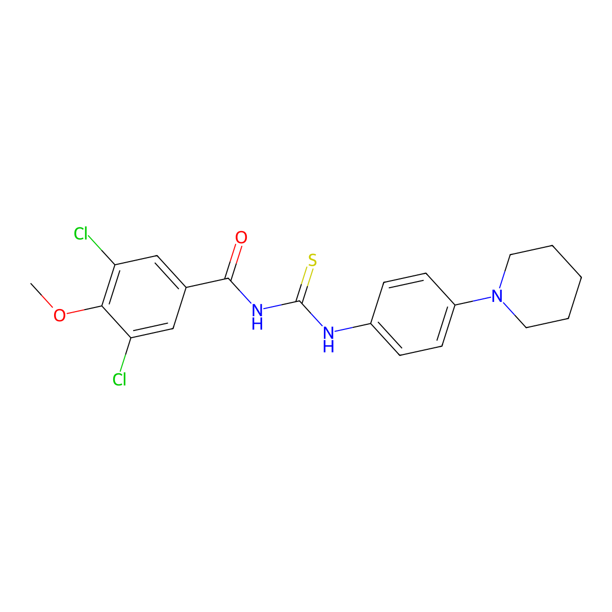 3,5-dichloro-4-methoxy-N-[(4-piperidin-1-ylphenyl)carbamothioyl]benzamide molecular structure, CAS 736964-26-4