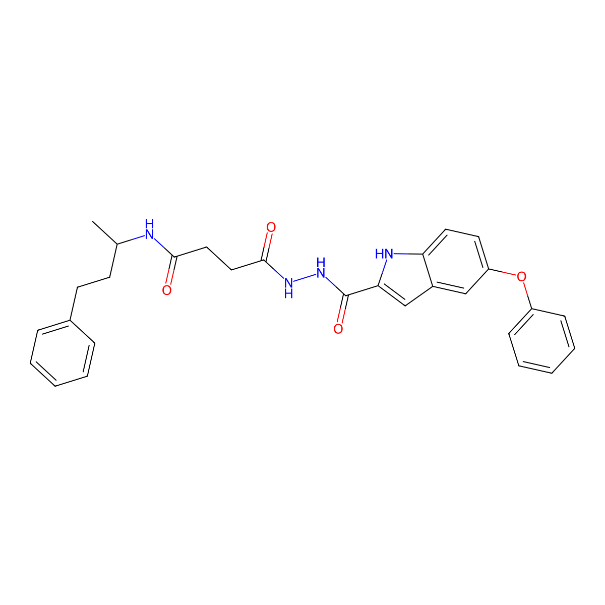 4-oxo-4-(2-((5-phenoxy-1H-indol-2-yl)carbonyl)hydrazino)-N-(4-phenylbutan-2-yl)butanamide molecular structure, CAS 736966-32-8
