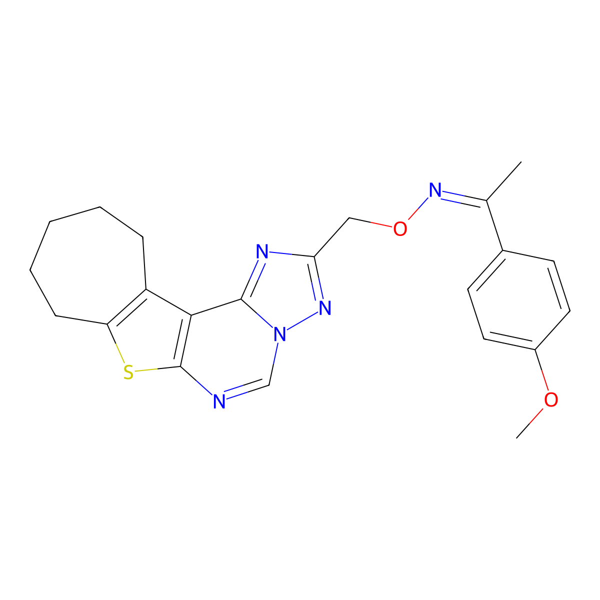 1-(4-Methoxyphenyl)ethanone O-[(9,10,11,12-tetrahydro-8H-cyclohepta[4,5]thieno[3,2-e][1,2,4]triazolo[1,5-c]pyrimidin-2-yl)methyl]oxime molecular structure, CAS 736971-95-2