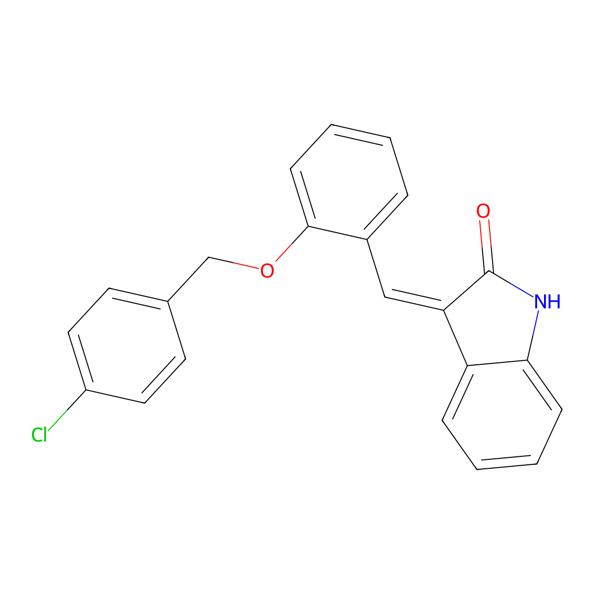 3-(2-((4-Chlorobenzyl)oxy)benzylidene)indolin-2-one molecular structure, CAS 736972-57-9