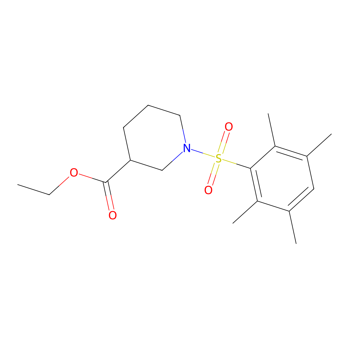 Ethyl 1-(2,3,5,6-tetramethylbenzenesulfonyl)piperidine-3-carboxylate molecular structure, CAS 736979-92-3