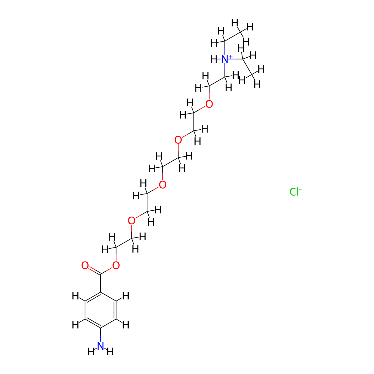 15-Ethyl-3,6,9,12-tetraoxa-15-azaheptadecan-1-yl 4-aminobenzoate--hydrogen chloride (1/1) molecular structure, CAS 73698-75-6