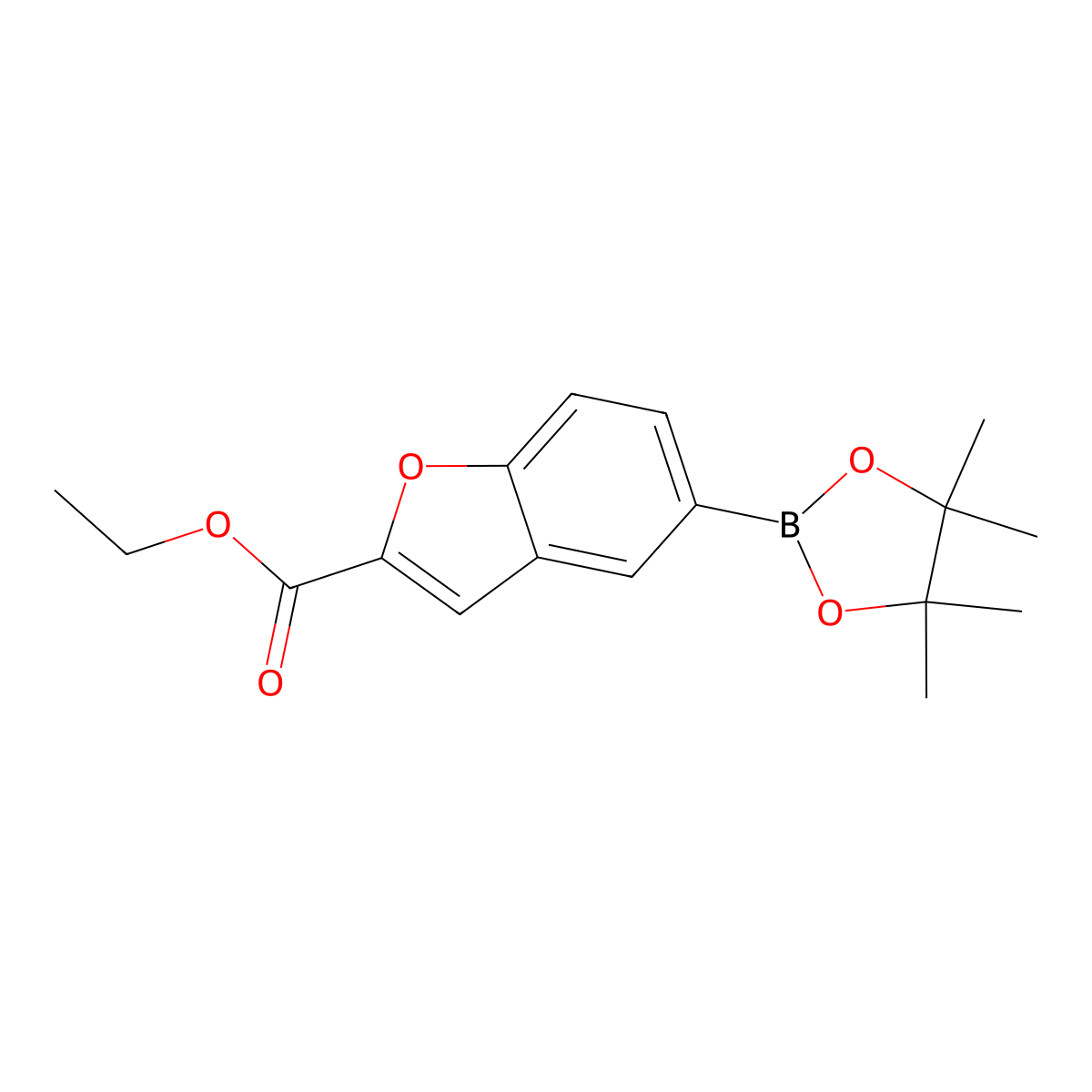 Ethyl 5-(4,4,5,5-tetramethyl-1,3,2-dioxaborolan-2-yl)benzofuran-2-carboxylate molecular structure, CAS 736989-87-0