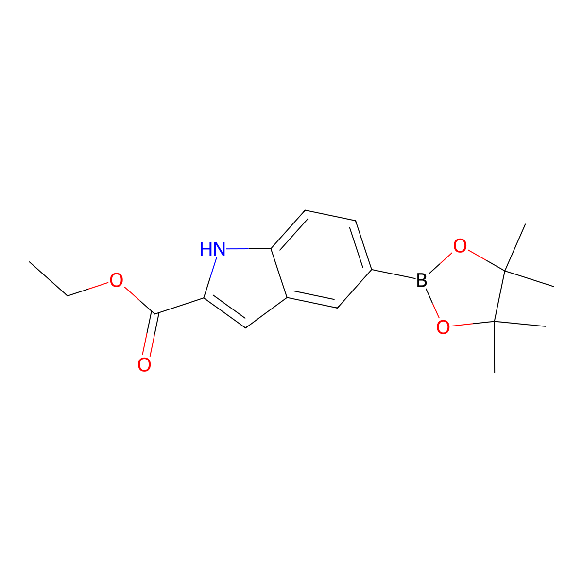 Ethyl 5-(4,4,5,5-tetramethyl-1,3,2-dioxaborolan-2-yl)-1H-indole-2-carboxylate molecular structure, CAS 736990-02-6