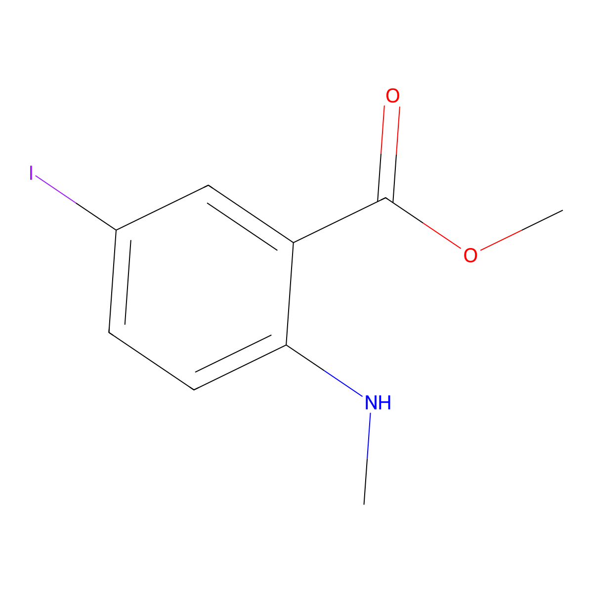Methyl 5-iodo-2-(methylamino)benzoate molecular structure, CAS 736990-24-2