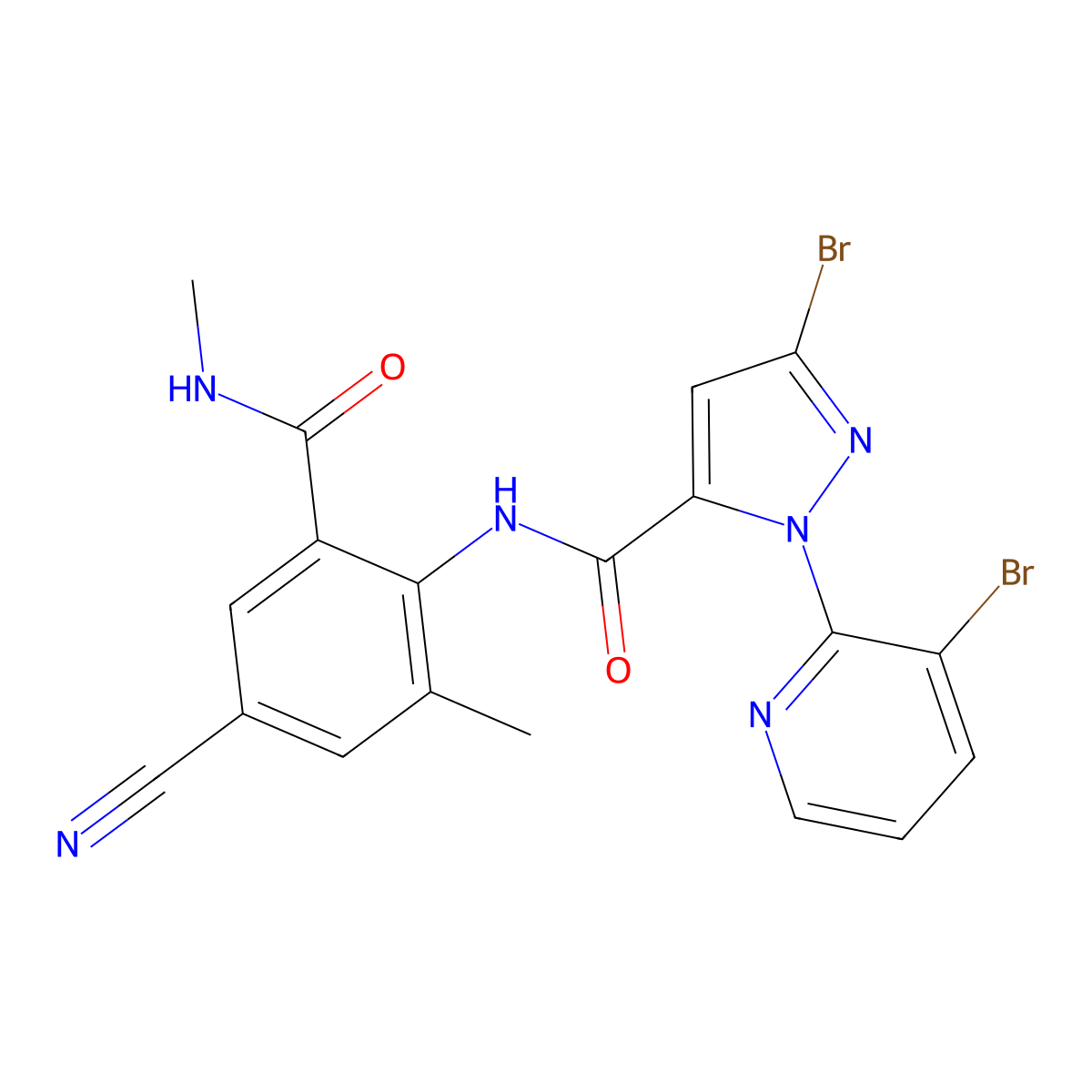 3-bromo-1-(3-bromopyridin-2-yl)-N-[4-cyano-2-methyl-6-(methylcarbamoyl)phenyl]-1H-pyrazole-5-carboxamide molecular structure, CAS 736995-42-9