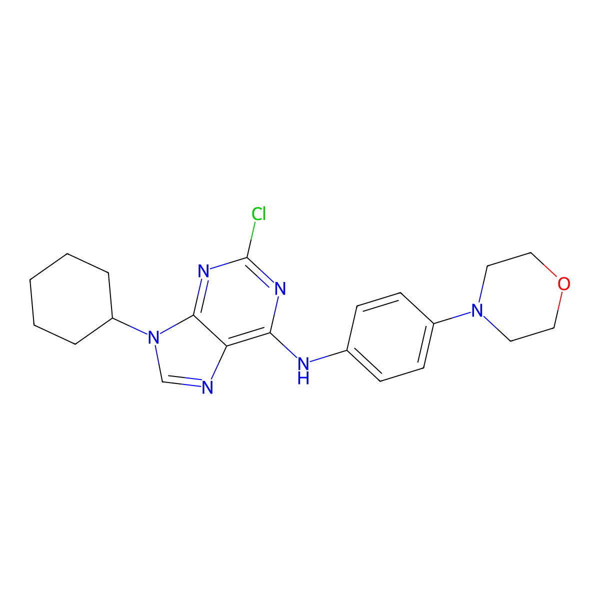 2-Chloro-9-cyclohexyl-N-[4-(4-morpholinyl)phenyl]-9H-purin-6-amine molecular structure, CAS 737005-53-7