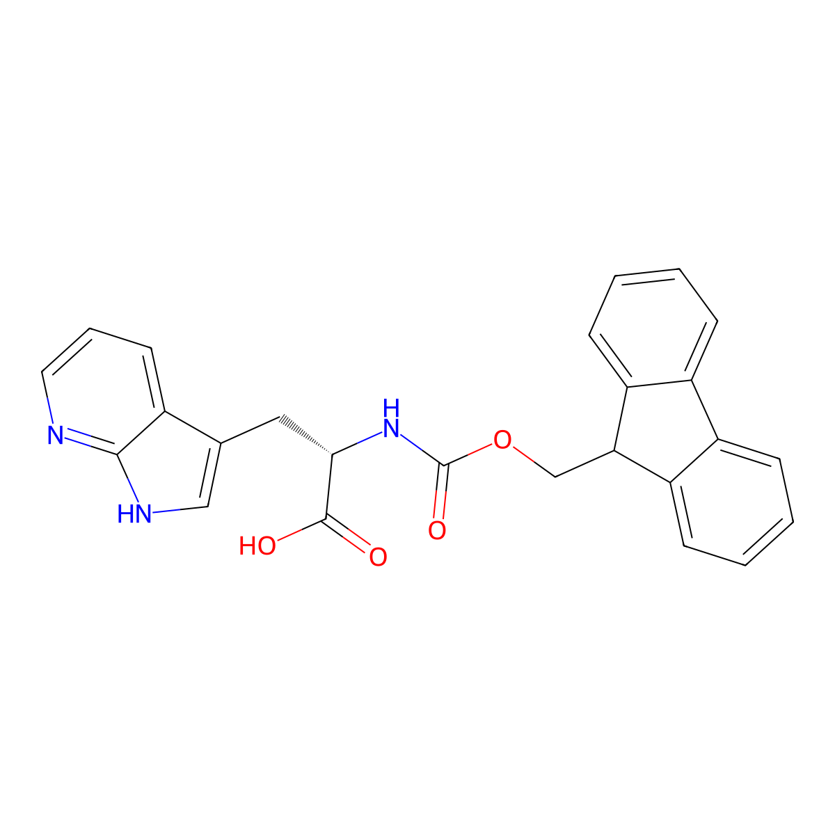 (S)-2-((((9H-Fluoren-9-yl)methoxy)carbonyl)amino)-3-(1H-pyrrolo[2,3-b]pyridin-3-yl)propanoic acid molecular structure, CAS 737007-45-3