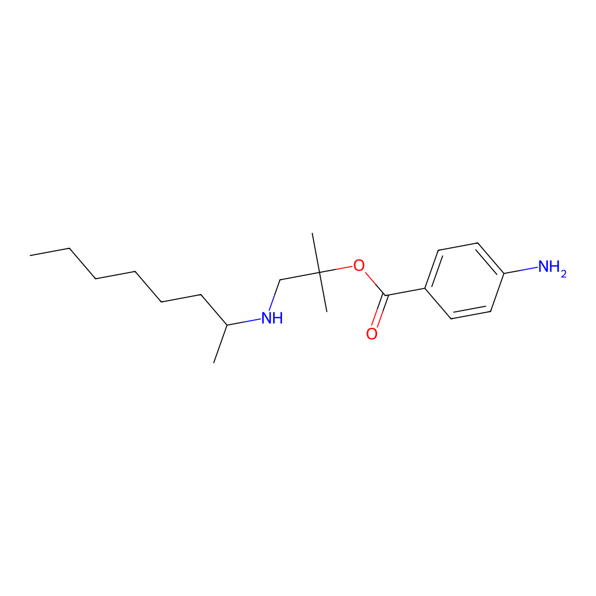 Benzoic acid, p-amino-, 2-(2-octylamino)-1,1-dimethylethyl ester molecular structure, CAS 73713-53-8