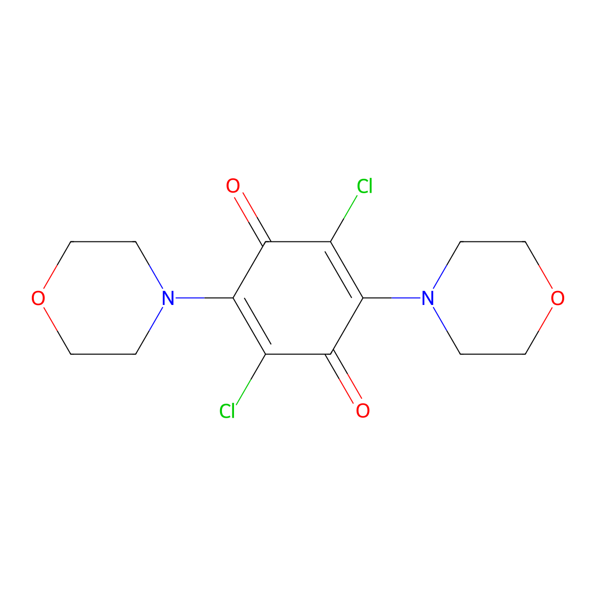 p-Benzoquinone, 2,5-dichloro-3,6-dimorpholino- molecular structure, CAS 73713-78-7