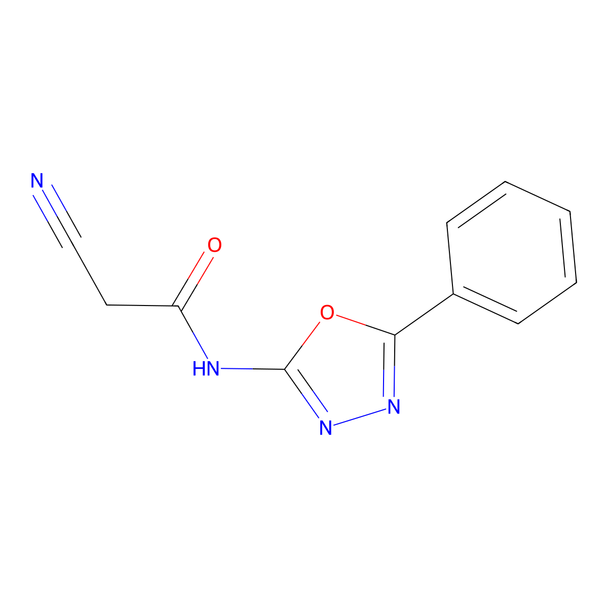 Acetamide, 2-cyano-N-(5-phenyl-1,3,4-oxadiazol-2-yl)- molecular structure, CAS 73720-15-7