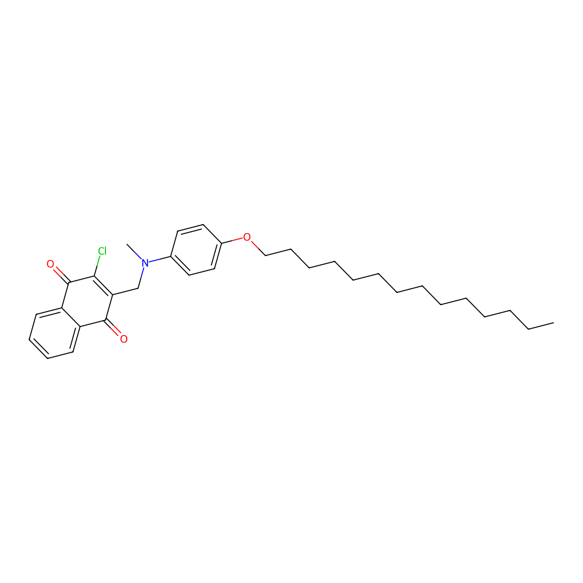 2-Chloro-3-({methyl[4-(tetradecyloxy)phenyl]amino}methyl)naphthalene-1,4-dione molecular structure, CAS 73722-17-5