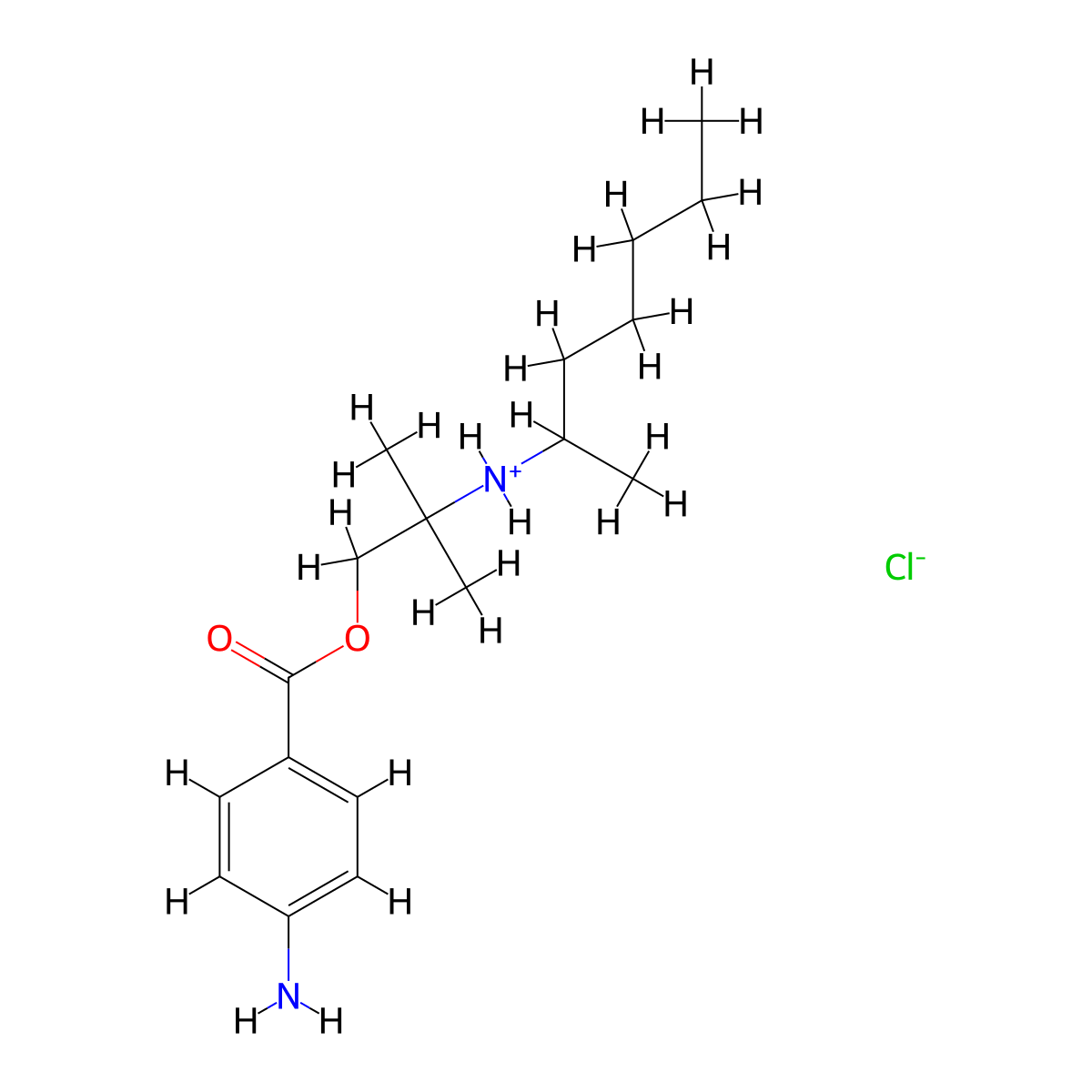 Benzoic acid, p-amino-, 2,2-dimethyl-2-(1-methylhexyl)aminoethyl ester, hydrochloride molecular structure, CAS 73728-38-8