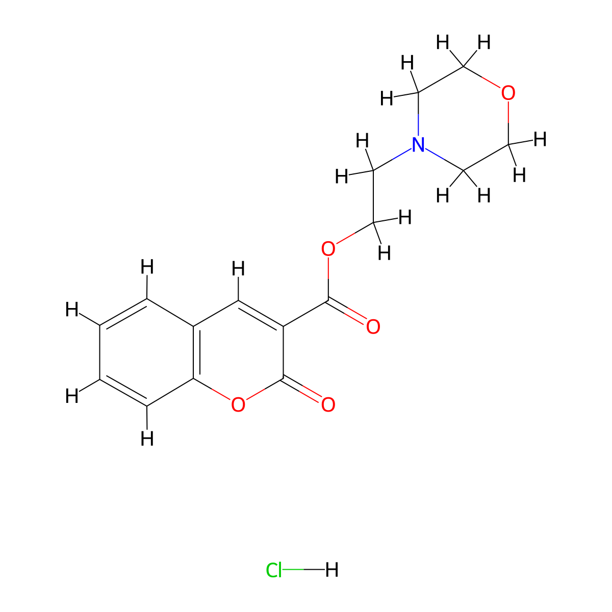 2H-1-Benzopyran-3-carboxylic acid, 2-oxo-, 2-(4-morpholinyl)ethyl ester, hydrochloride (1:1) molecular structure, CAS 73728-41-3