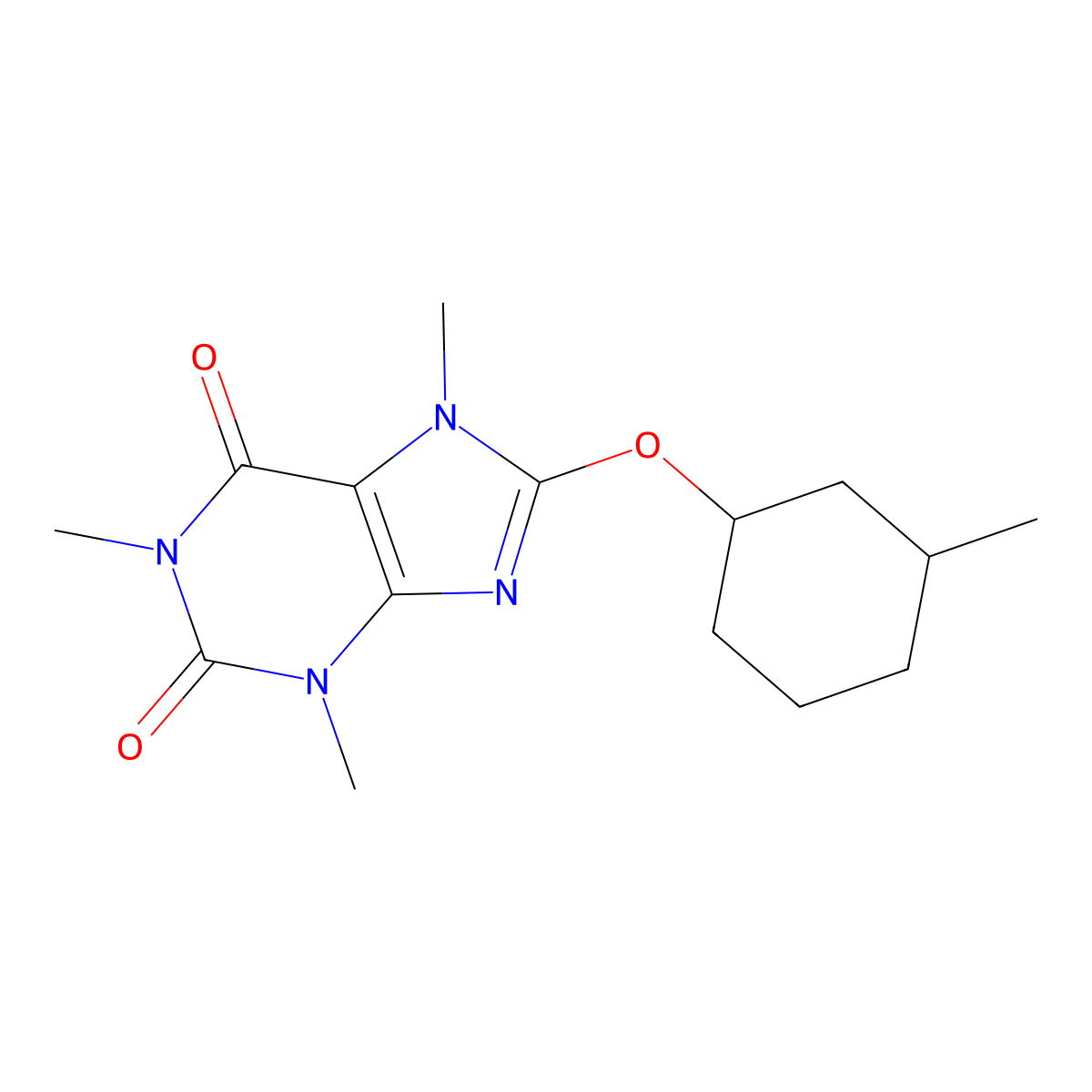 8-((3-Methylcyclohexyl)oxy)caffeine molecular structure, CAS 73747-36-1