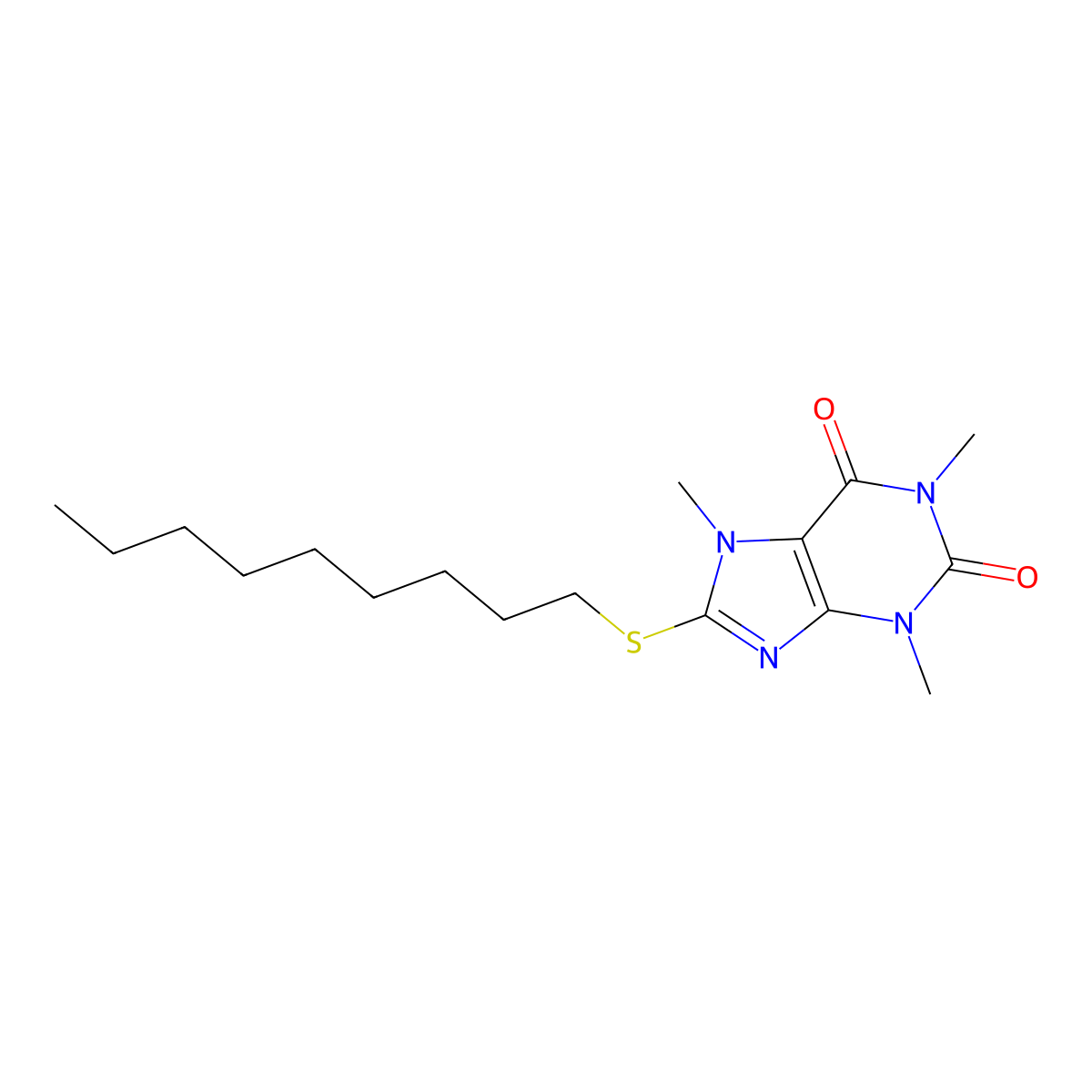 8-(Nonylthio)-caffeine molecular structure, CAS 73747-38-3