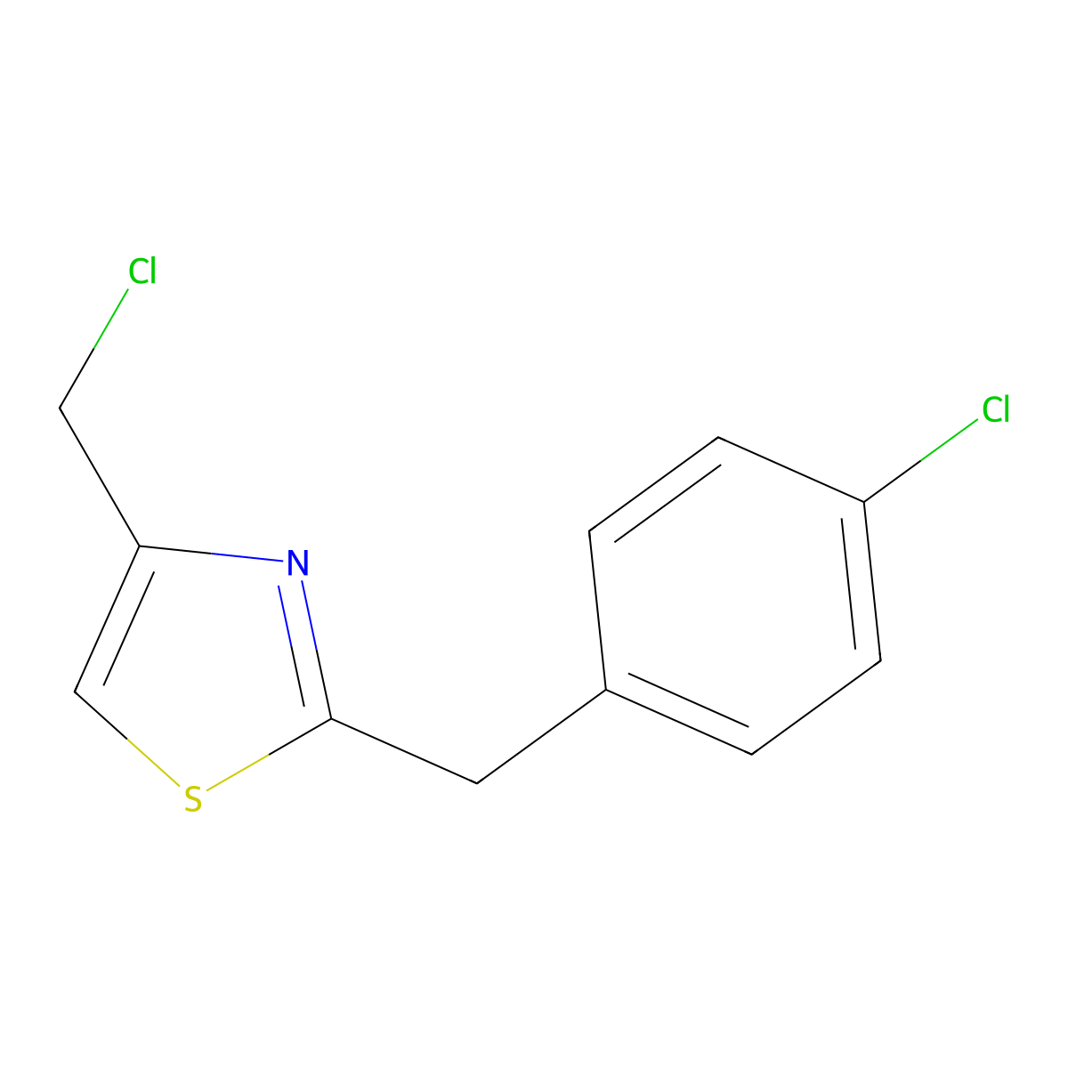 4-(Chloromethyl)-2-((4-chlorophenyl)methyl)-1,3-thiazole molecular structure, CAS 73765-41-0