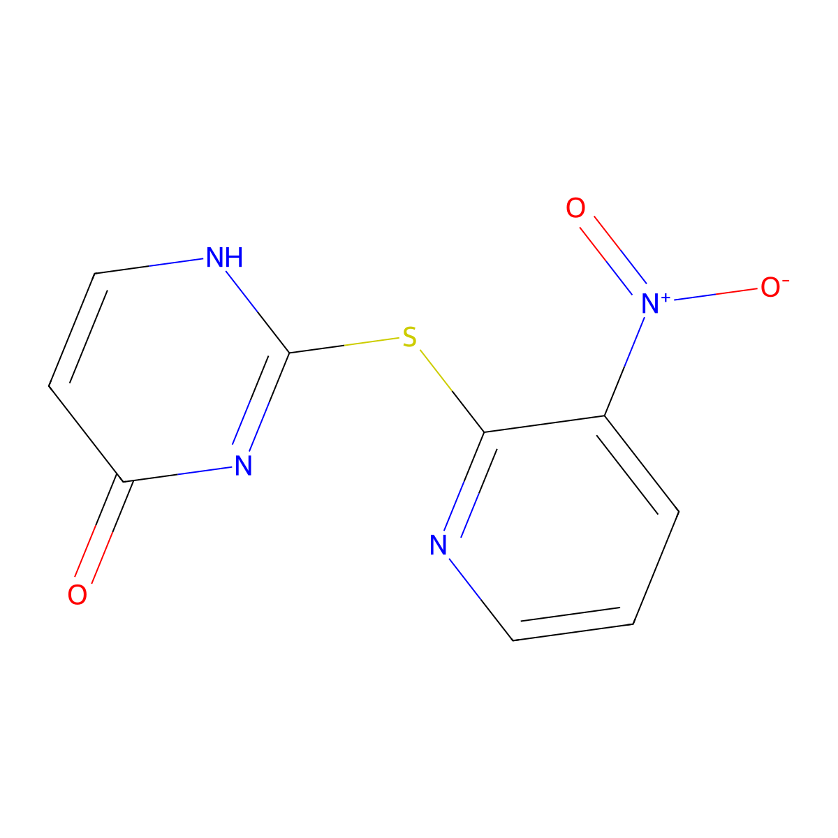 4(1H)-Pyrimidinone, 2-((3-nitro-2-pyridinyl)thio)- molecular structure, CAS 73768-43-1