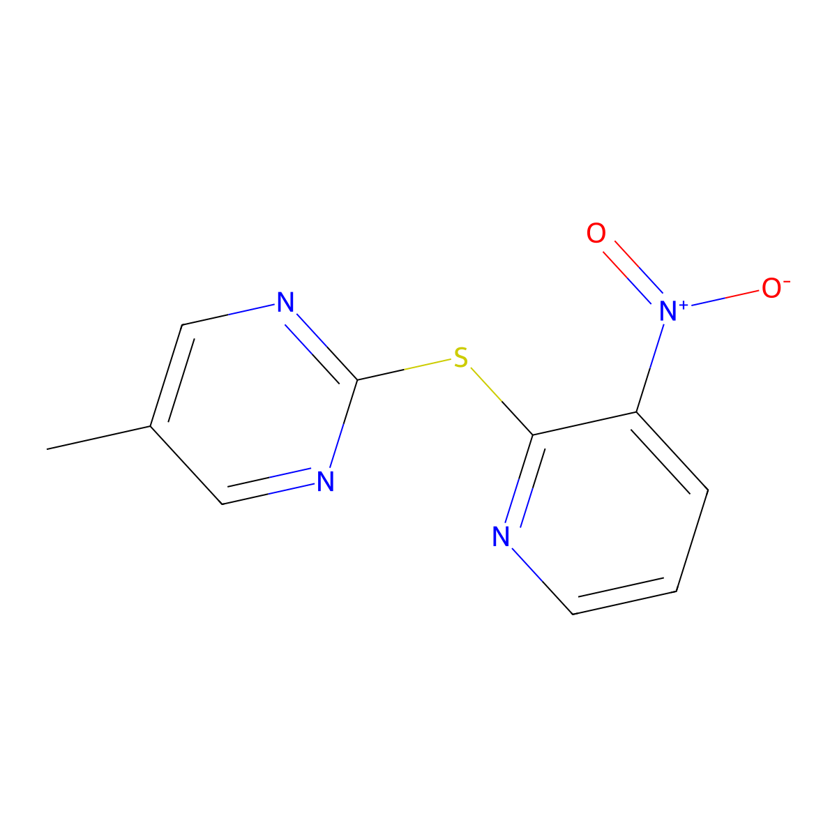 5-Methyl-2-((3-nitro-2-pyridinyl)thio)pyrimidine molecular structure, CAS 73768-47-5