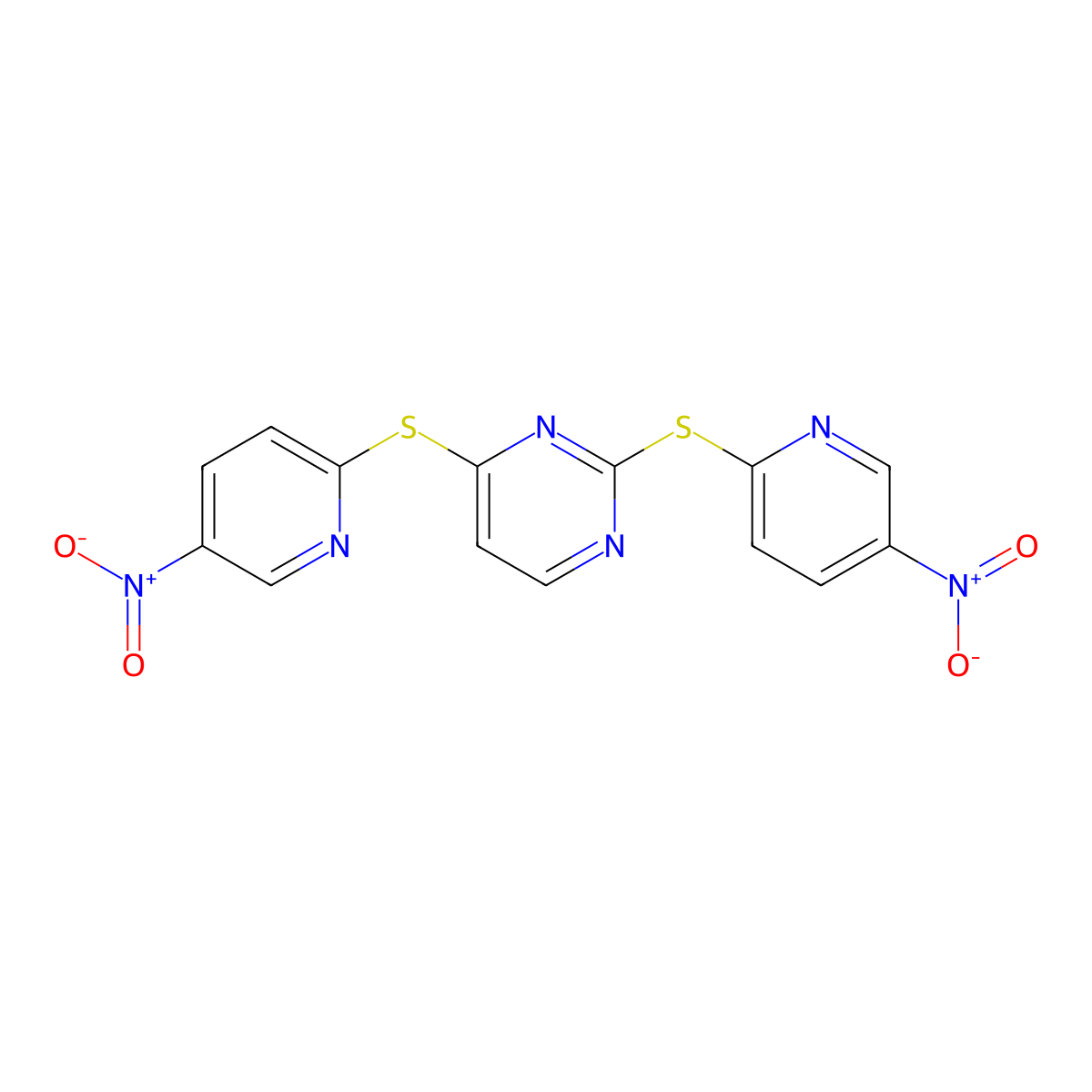2,4-Bis({5-nitro-2-pyridinyl}sulfanyl)pyrimidine molecular structure, CAS 73768-65-7