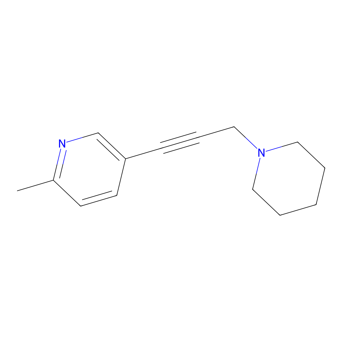 2-Methyl-5-(3-(1-piperidinyl)-1-propyn-1-yl)pyridine molecular structure, CAS 73771-10-5