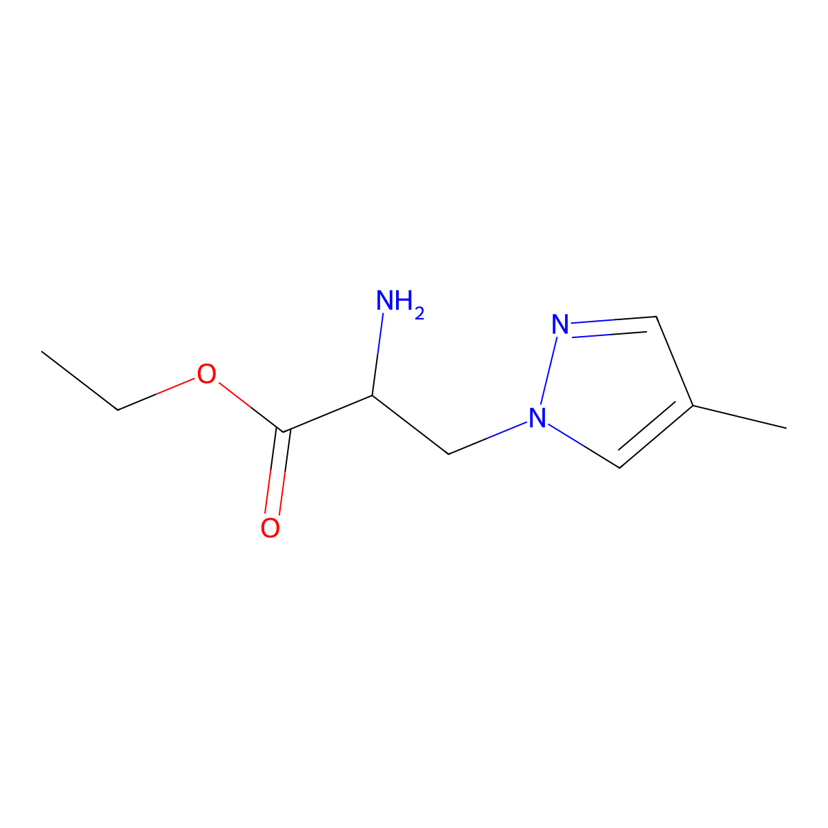 ethyl 2-amino-3-(4-methyl-1H-pyrazol-1-yl)propanoate molecular structure, CAS 737724-78-6
