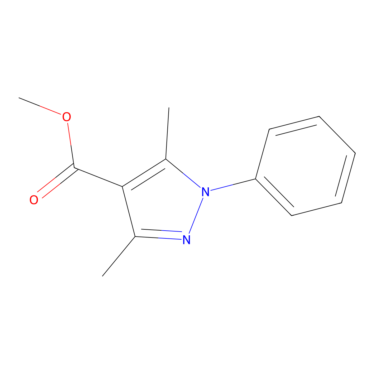 Methyl 3,5-dimethyl-1-phenyl-1H-pyrazole-4-carboxylate molecular structure, CAS 73773-25-8