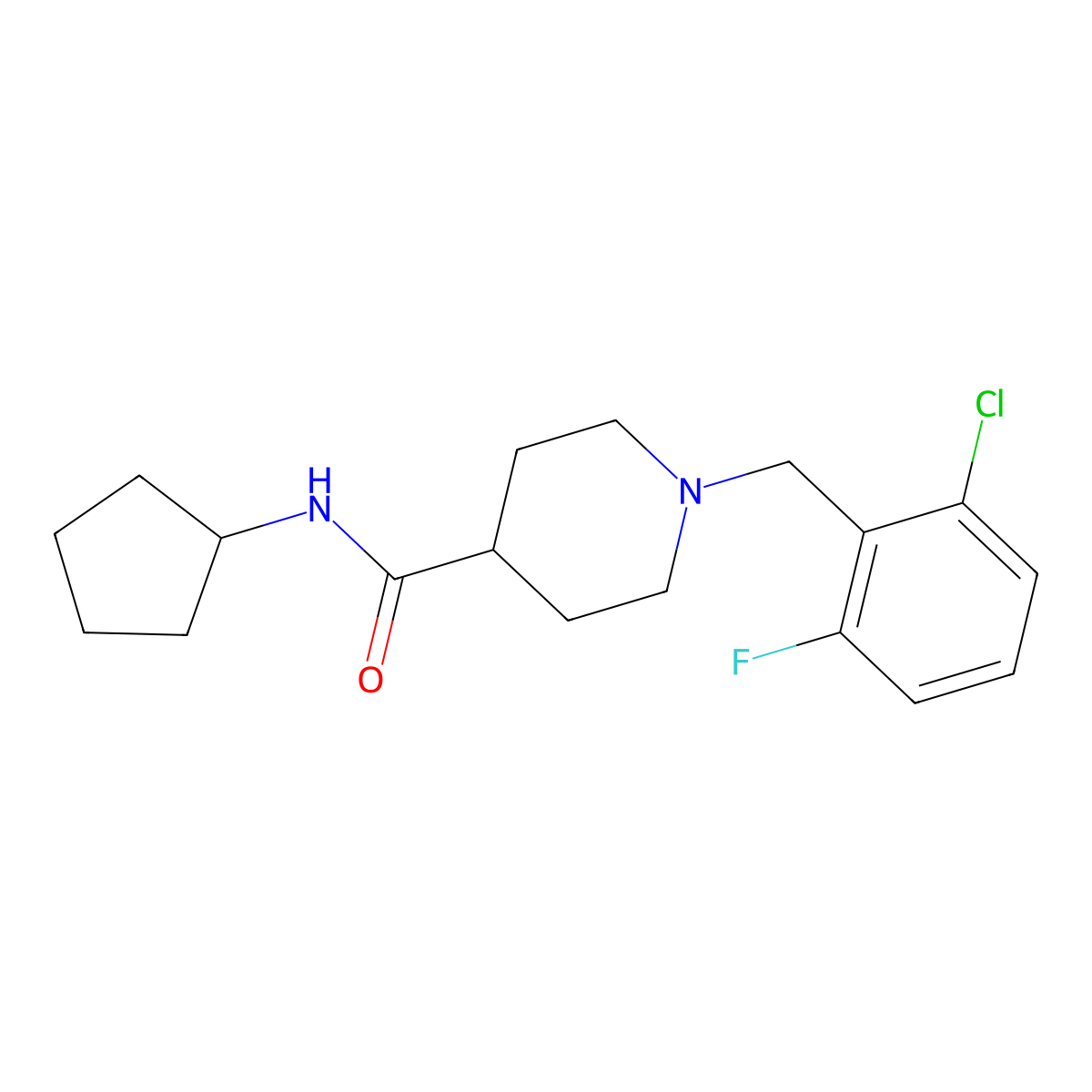 1-(2-chloro-6-fluorobenzyl)-N-cyclopentylpiperidine-4-carboxamide molecular structure, CAS 737769-47-0