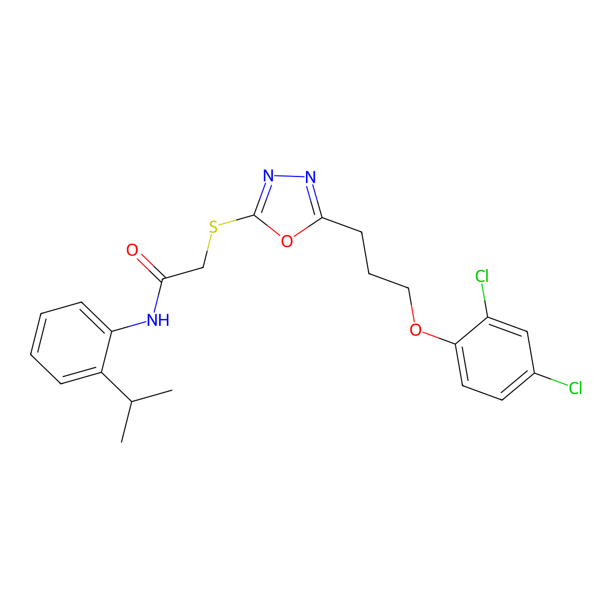 2-[[5-[3-(2,4-dichlorophenoxy)propyl]-1,3,4-oxadiazol-2-yl]sulfanyl]-N-(2-propan-2-ylphenyl)acetamide molecular structure, CAS 737773-41-0