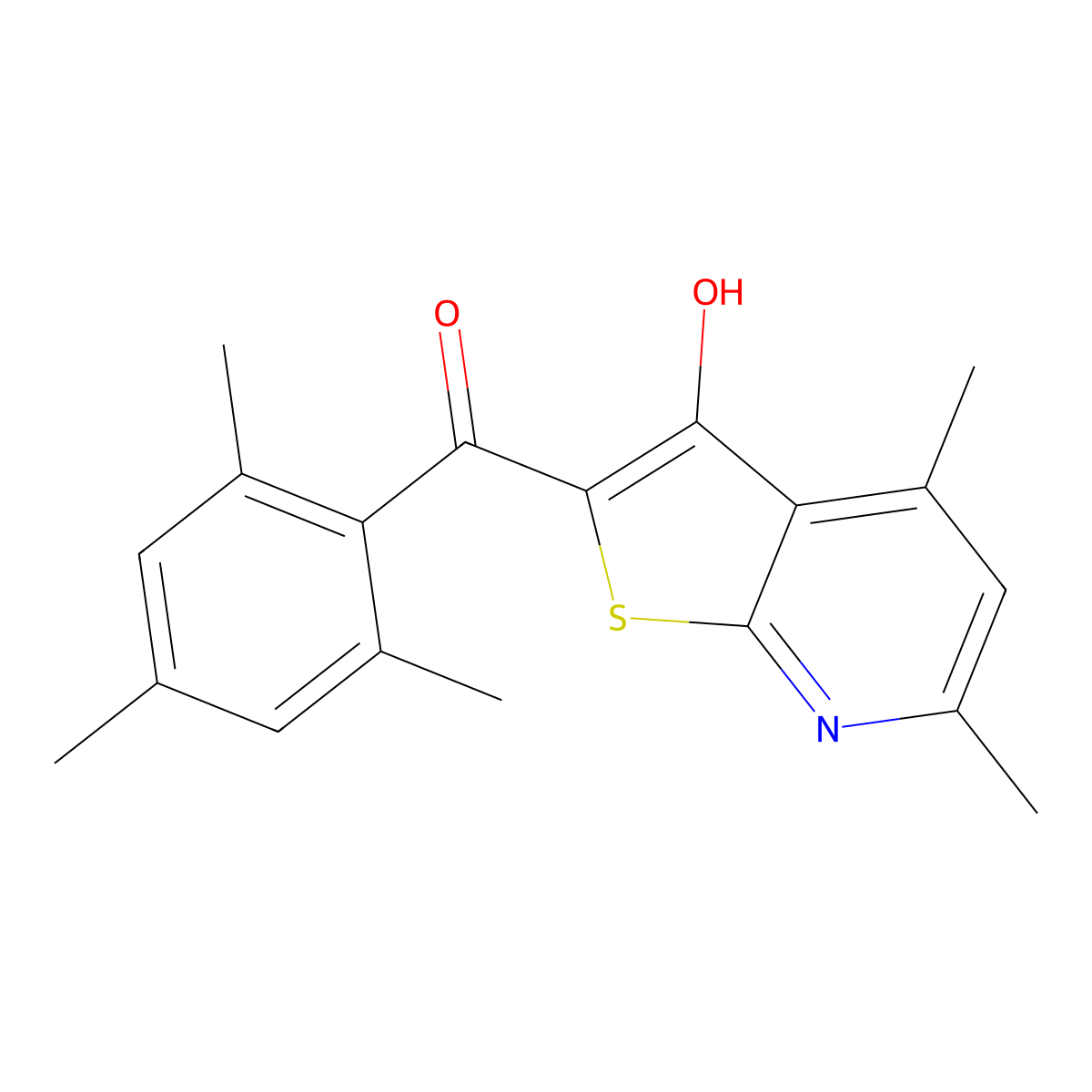 (3-Hydroxy-4,6-dimethylthieno[2,3-b]pyridin-2-yl)(2,4,6-trimethylphenyl)methanone molecular structure, CAS 737773-90-9