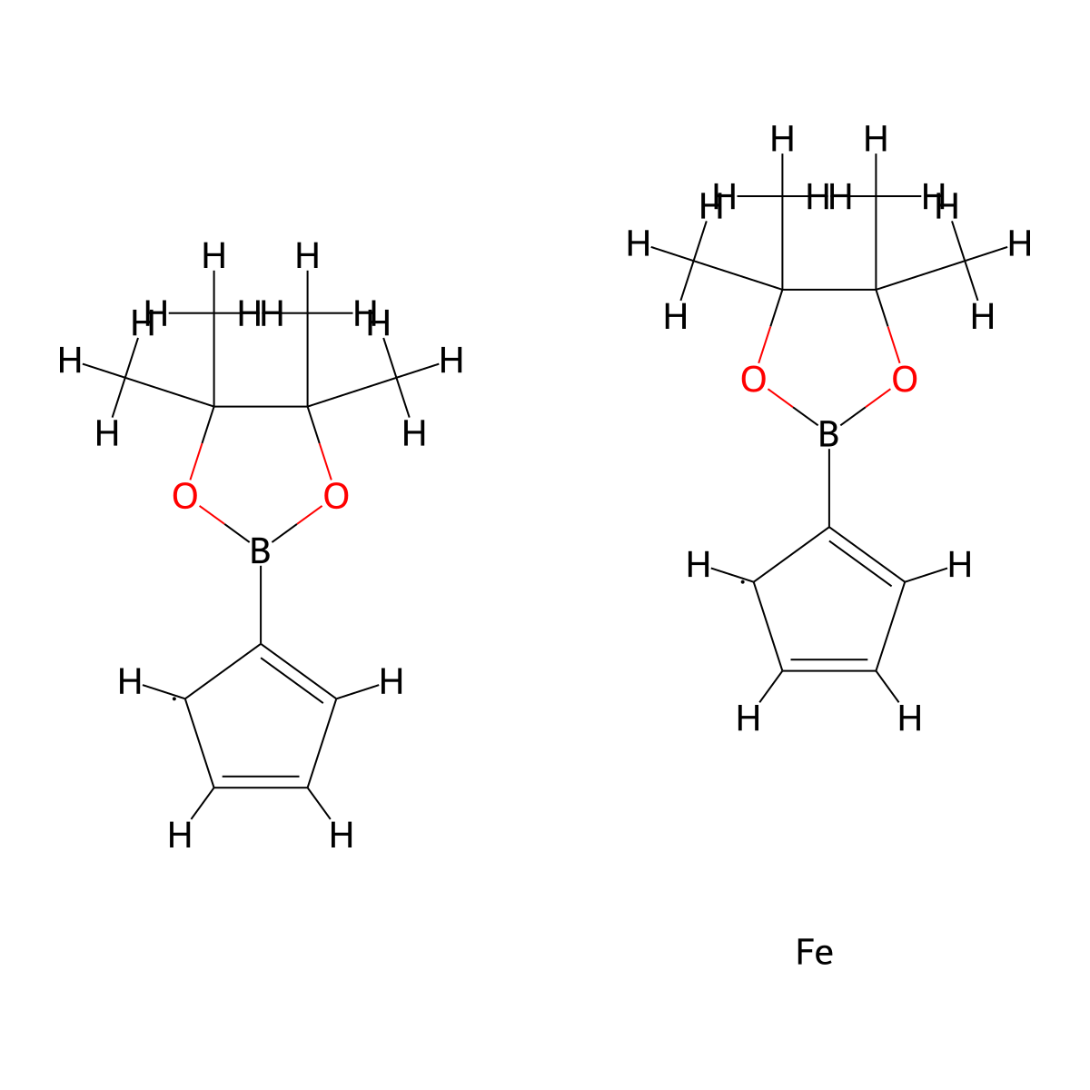 1,1'-Bis(4,4,5,5-tetramethyl-1,3,2-dioxaborolan-2-yl)ferrocene molecular structure, CAS 737776-93-1