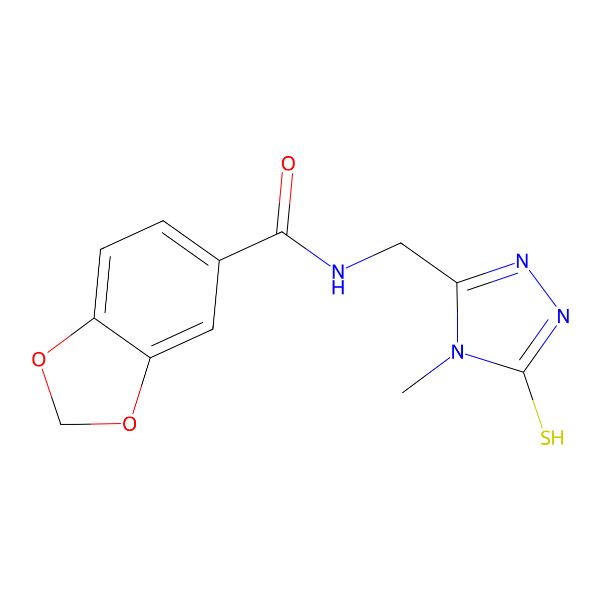 Benzo[1,3]dioxole-5-carboxylic acid (5-mercapto-4-methyl-4H-[1,2,4]triazol-3-ylmethyl)-amide molecular structure, CAS 737779-74-7